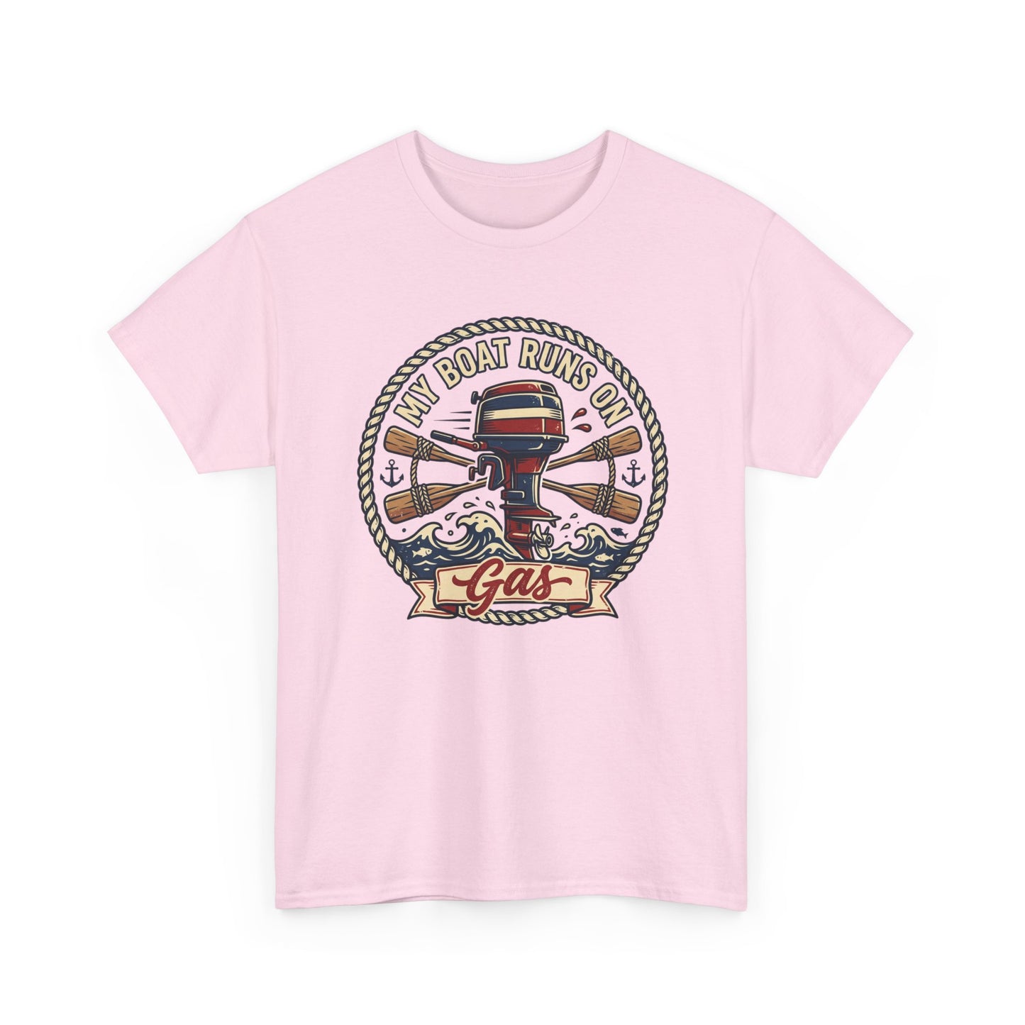 Boat Runs on Gas T-Shirt — Vintage Outboard Motor Fishing Tee Printify