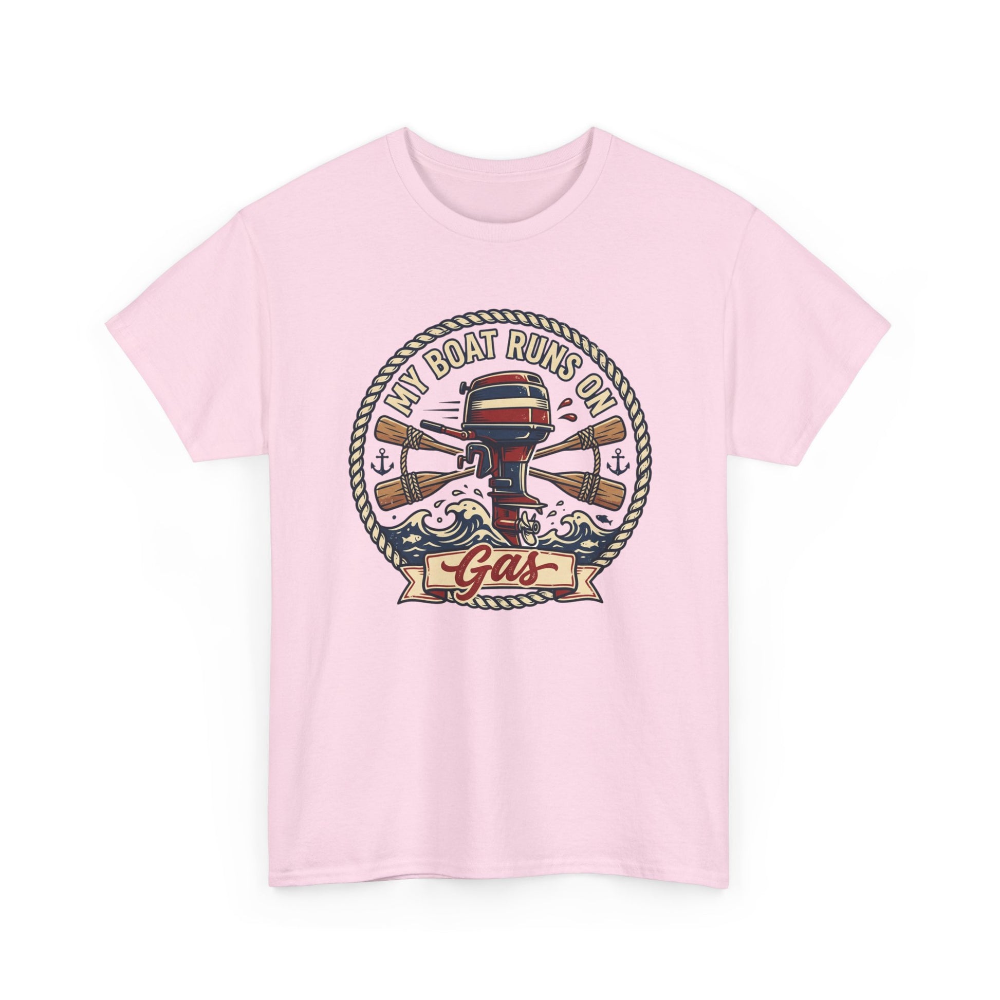 Boat Runs on Gas T-Shirt — Vintage Outboard Motor Fishing Tee Printify