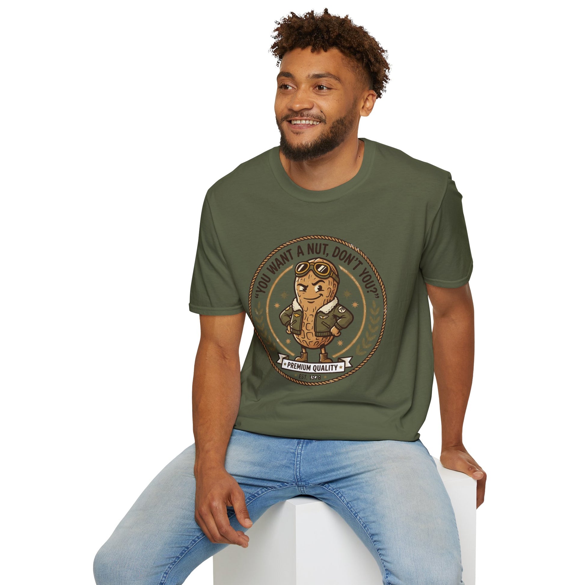 Vintage Mascot Peanut T-Shirt — "You Want a Nut, Don't You?" Retro Graphic Tee Printify