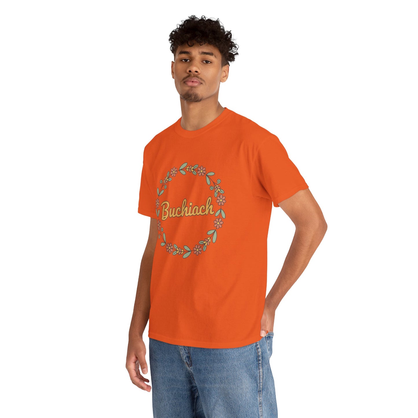 Buchiach Floral Wreath T-Shirt — Retro Script Garden Tee Printify