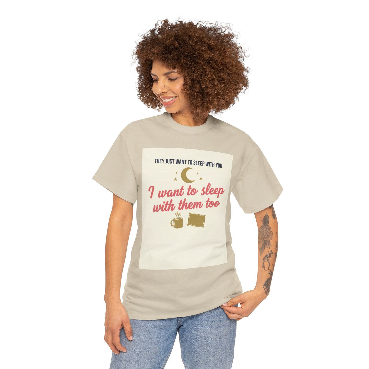 Sleepy Cats T-Shirt — "I Want to Sleep with Them Too" Cute Nighttime Pet Tee
