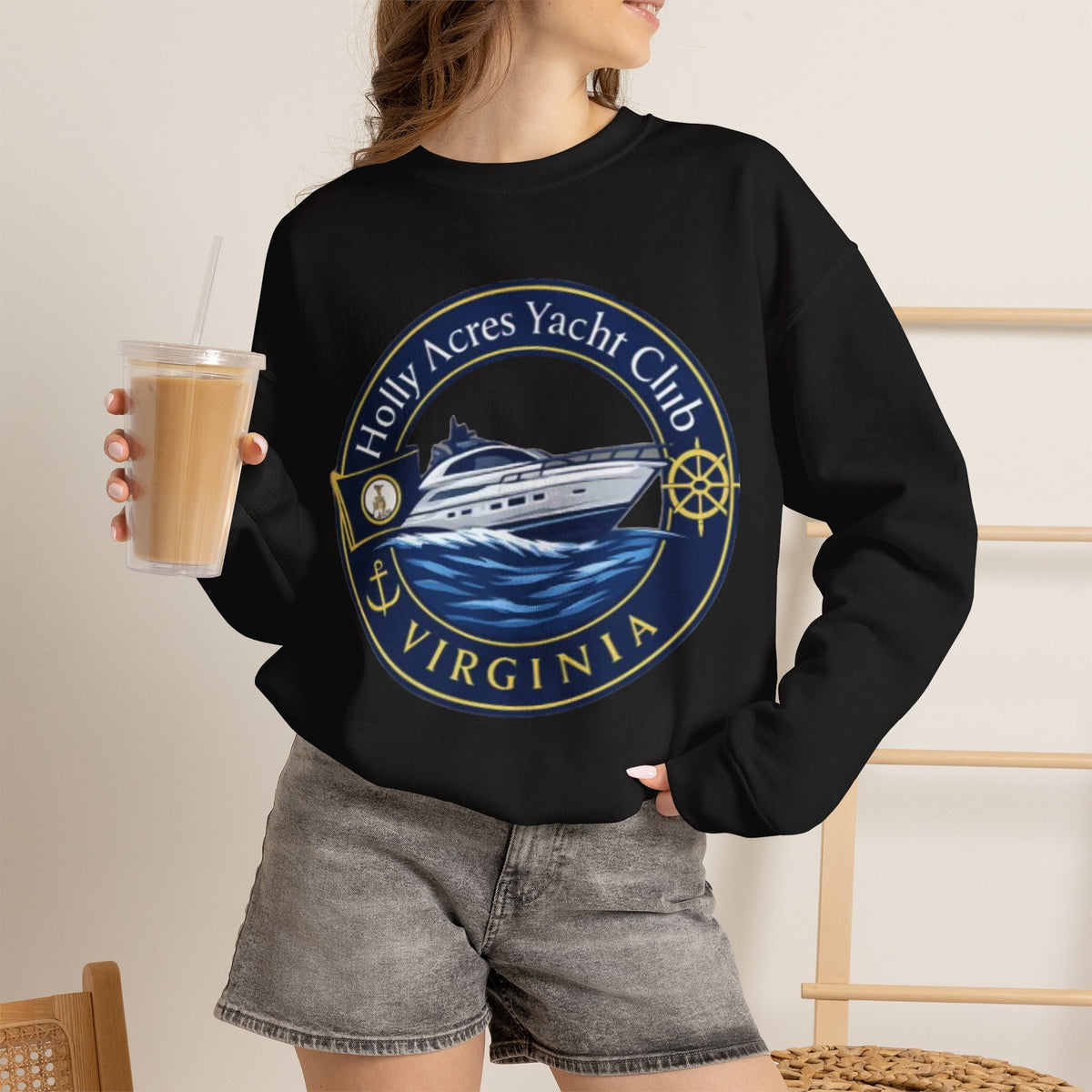 Virginia Yacht Club Crewneck Sweatshirt — "Holly Acres Yacht Club" Nautical Logo
