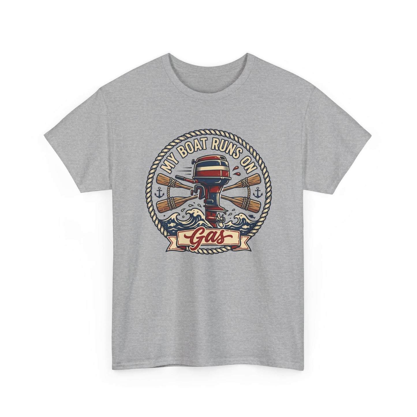 Boat Runs on Gas T-Shirt — Vintage Outboard Motor Fishing Tee Printify