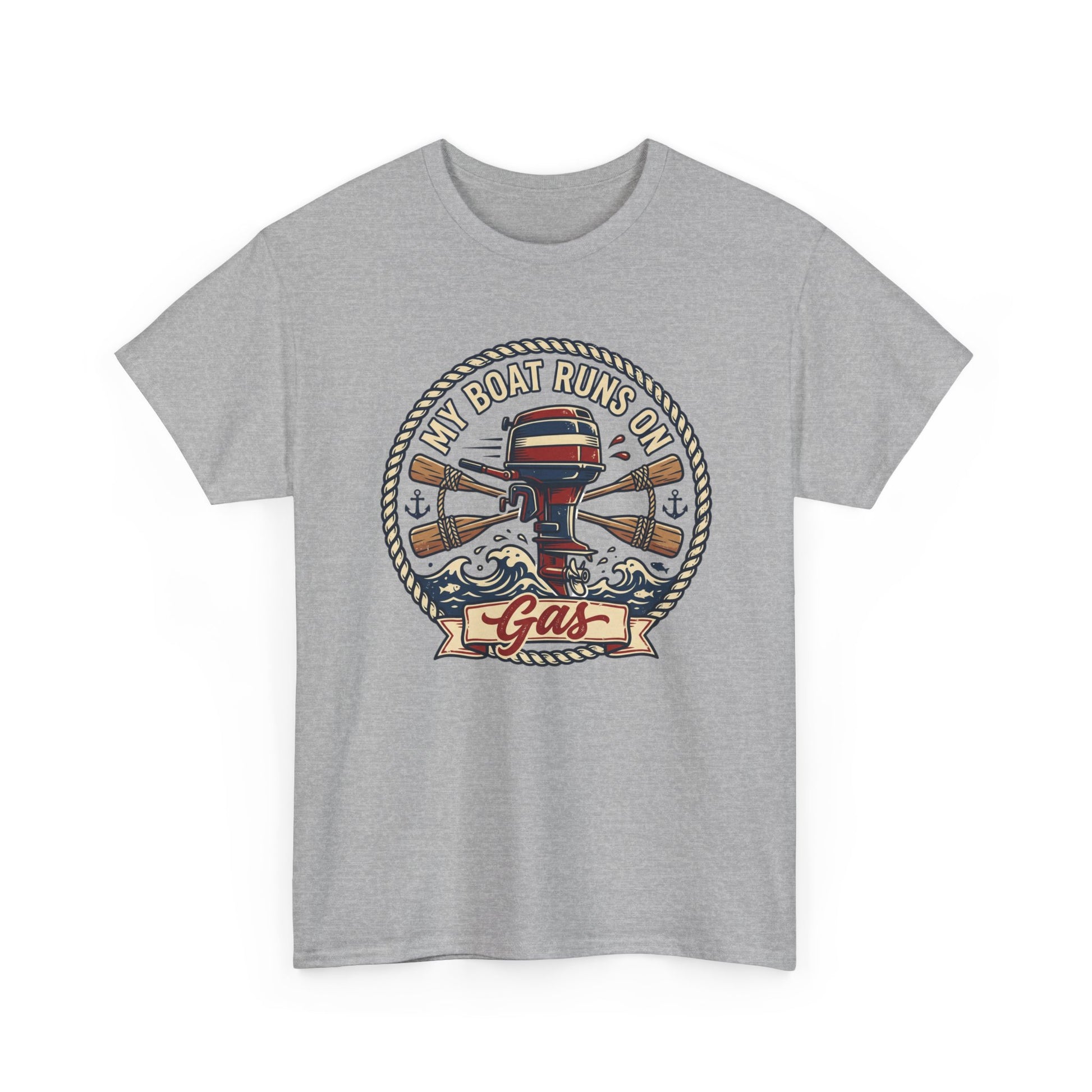 Boat Runs on Gas T-Shirt — Vintage Outboard Motor Fishing Tee Printify