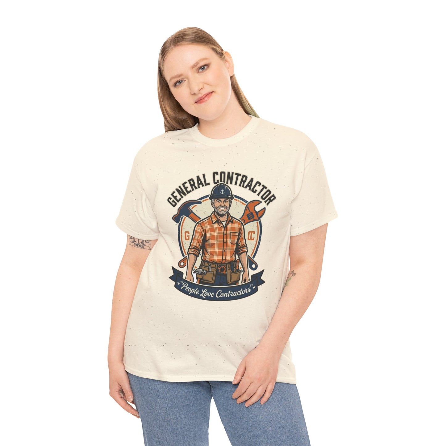 General Contractor T-Shirt — Vintage Construction Worker Logo Tee Printify
