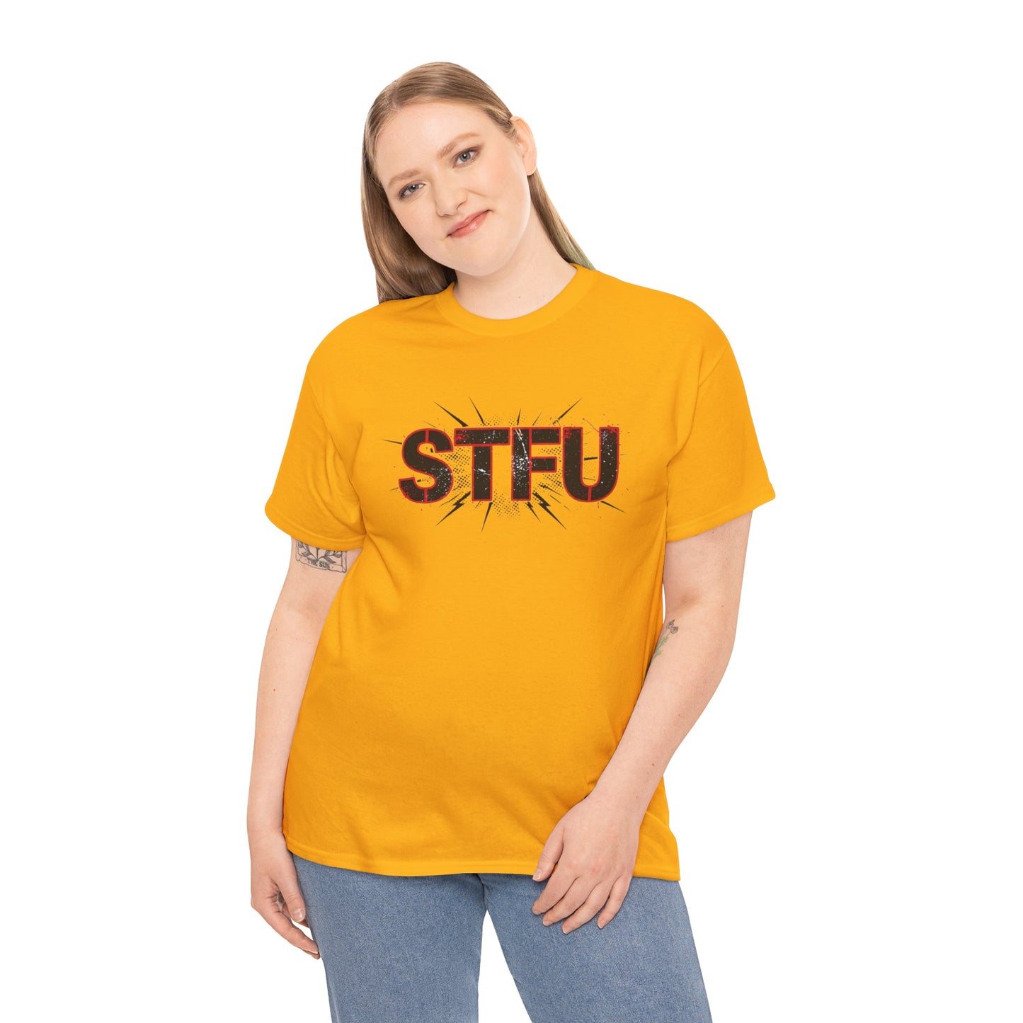 STFU Graphic Tee — Bold Distressed Text Shirt for Statement Style Printify