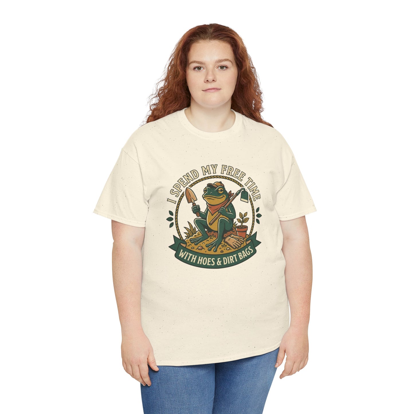 Gardening Frog T-Shirt — "I Spend My Free Time With Hoes & Dirt Bags" Funny Garden Tee