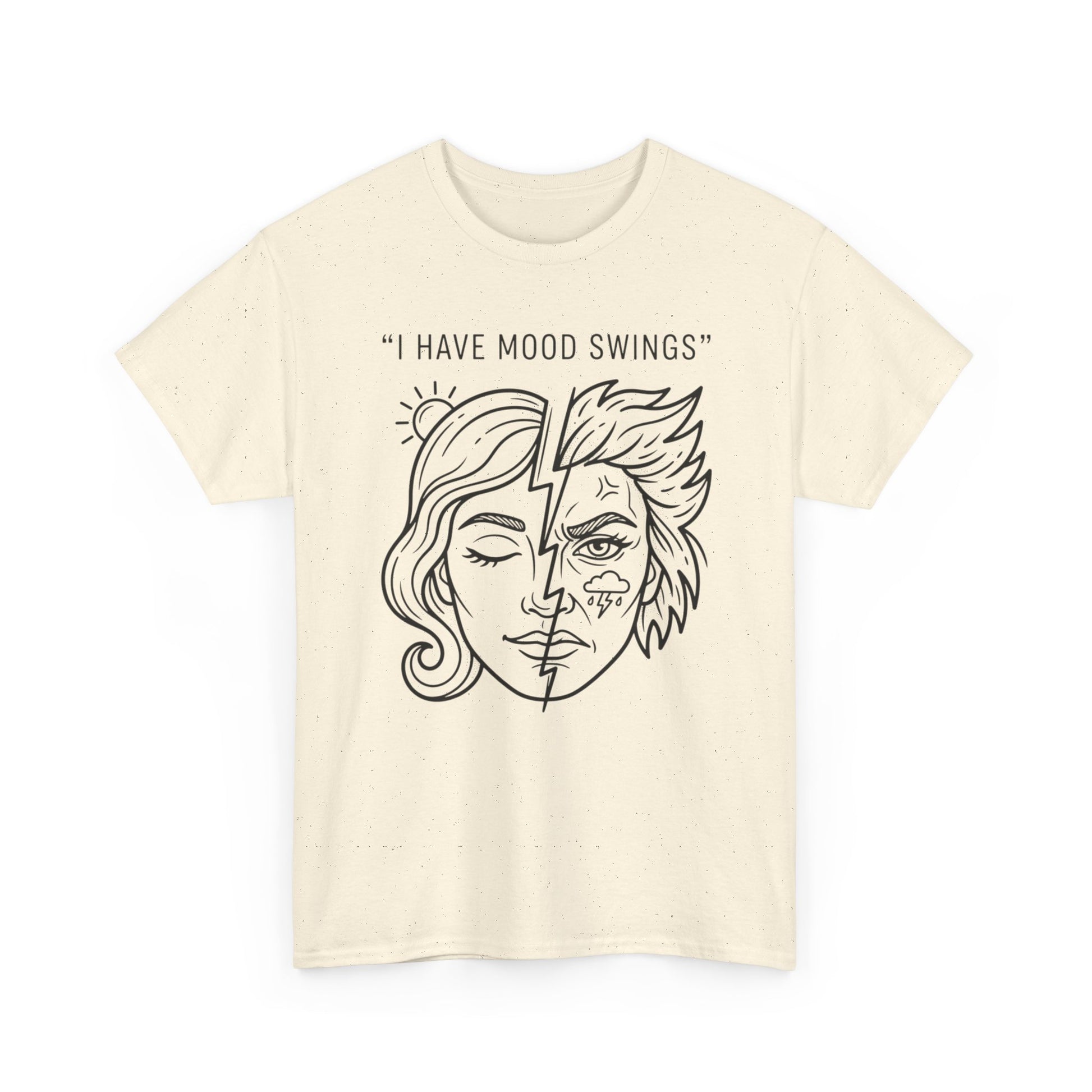 Mood Swings Graphic Tee — Split Face Line Art "I Have Mood Swings" T-Shirt Printify