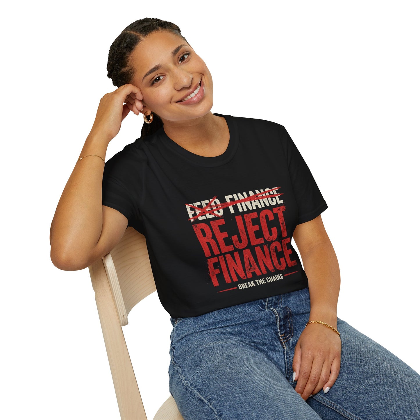 Reject Finance T-Shirt — Bold Red Protest Graphic Tee