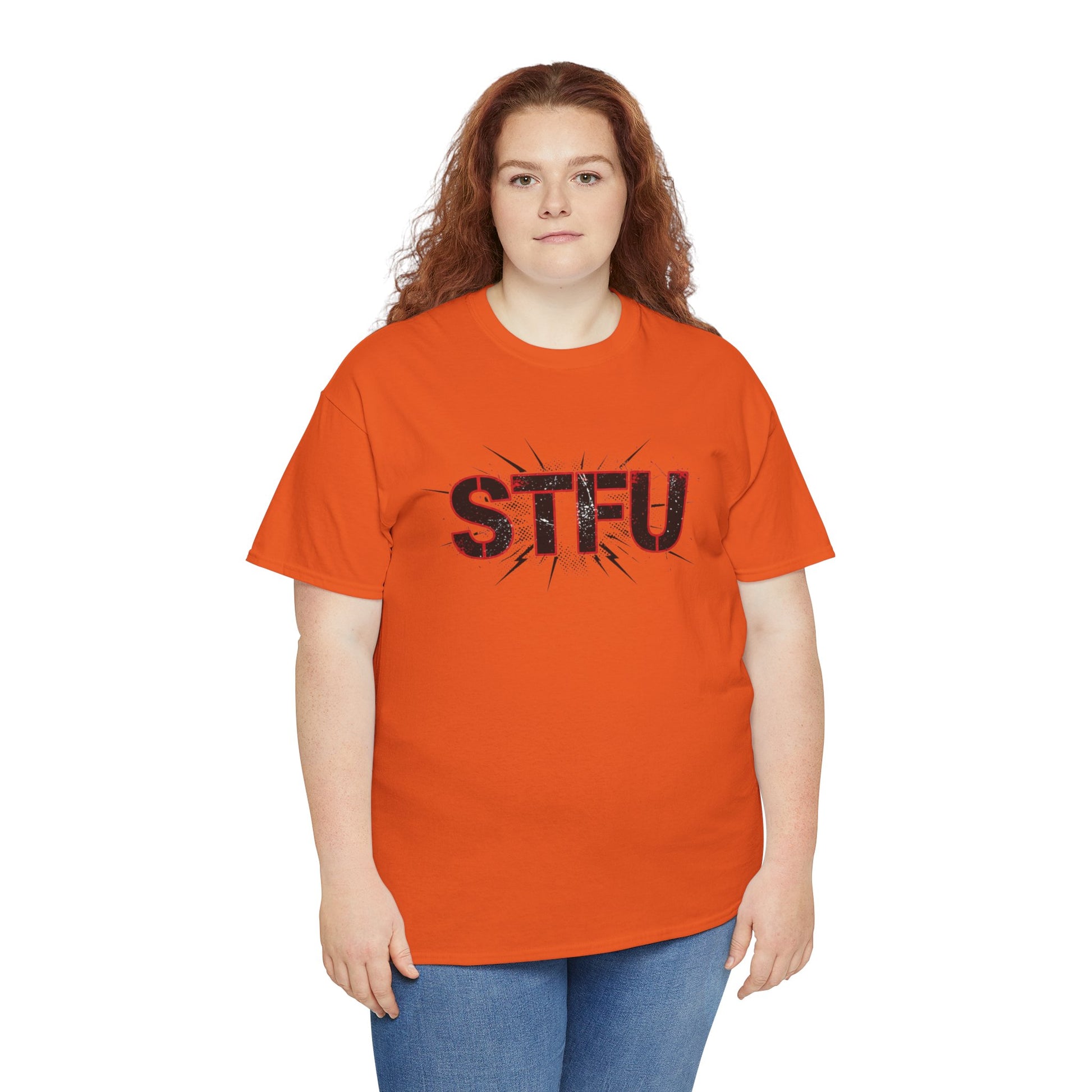 STFU Graphic Tee — Bold Distressed Text Shirt for Statement Style Printify