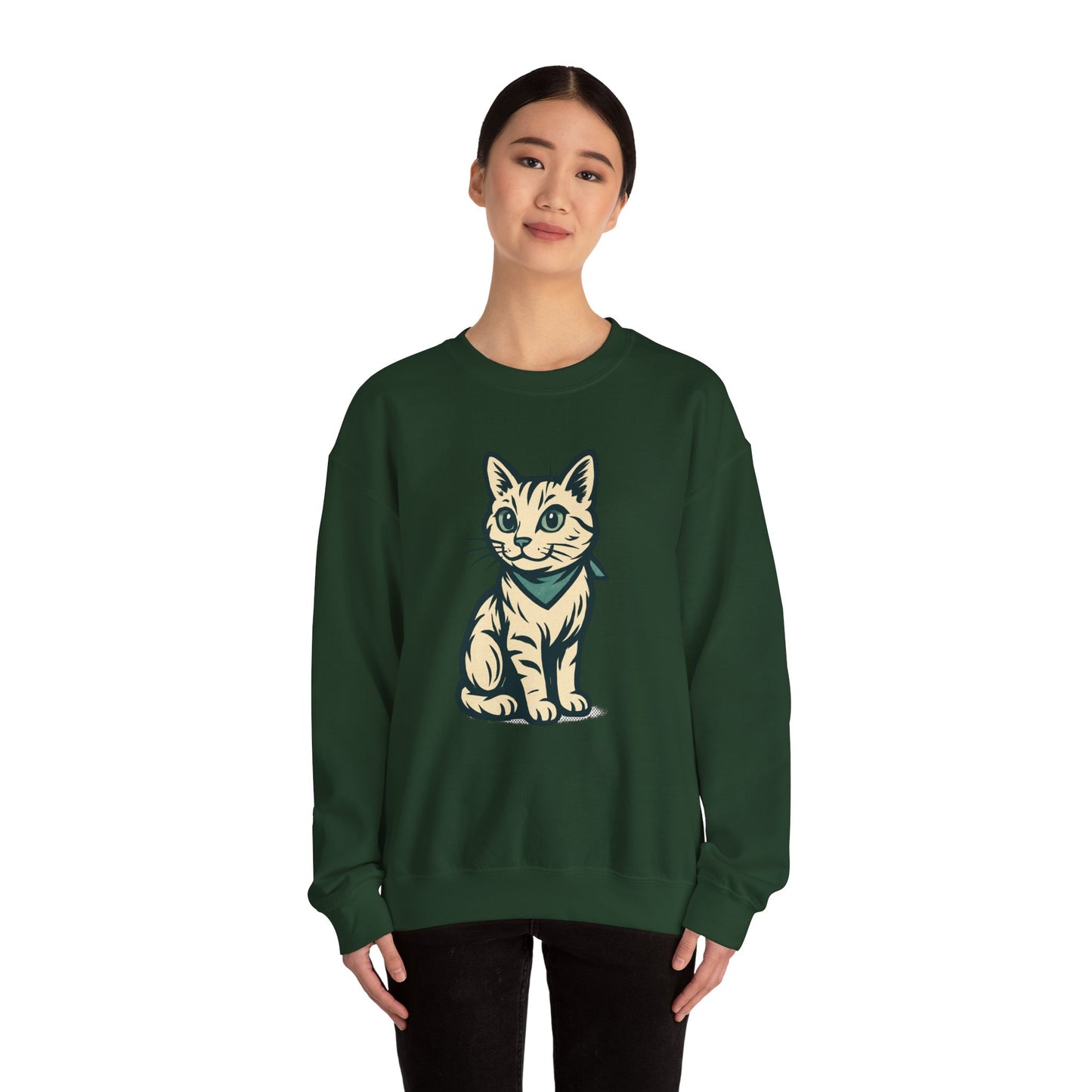 Cute Kitten Pullover Sweatshirt — Vintage Cat Illustration Crewneck