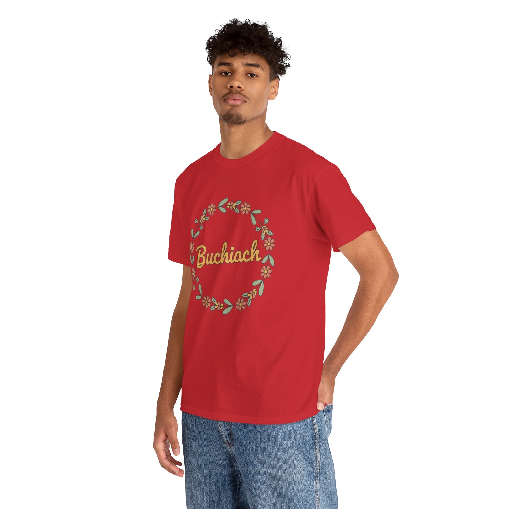 Buchiach Floral Wreath T-Shirt — Retro Script Garden Tee Printify