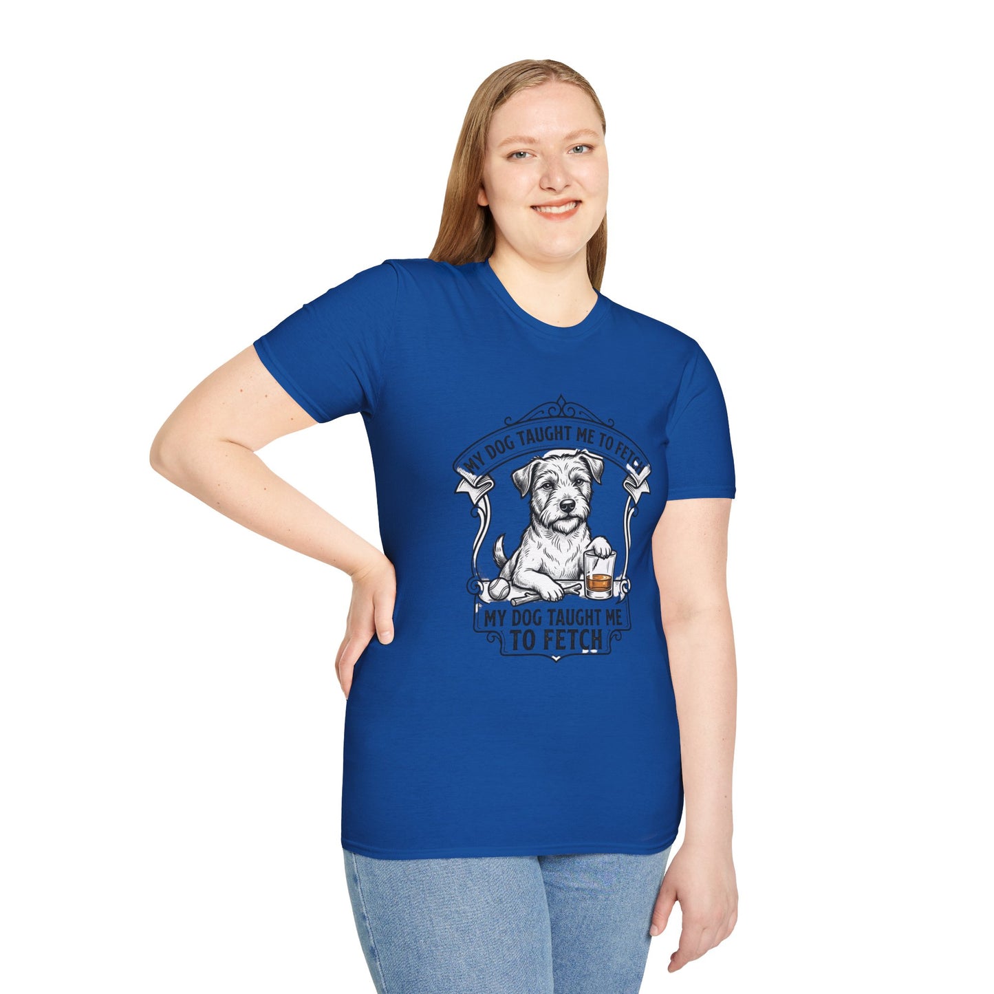 "My Dog Taught Me to Fetch" Vintage Pup Graphic Tee-Dog T-Shirt