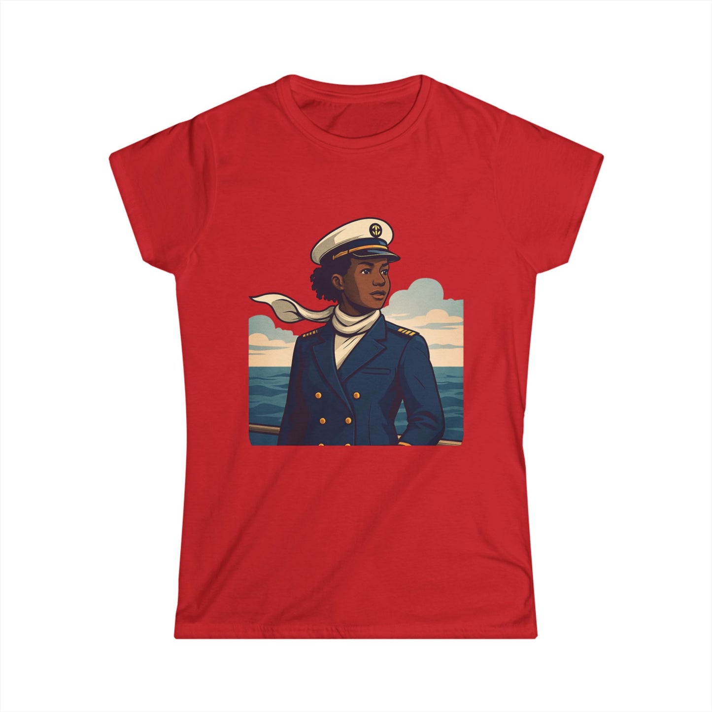 Nautical Captain Portrait Women's Tee — Vintage Seafarer Graphic T-Shirt