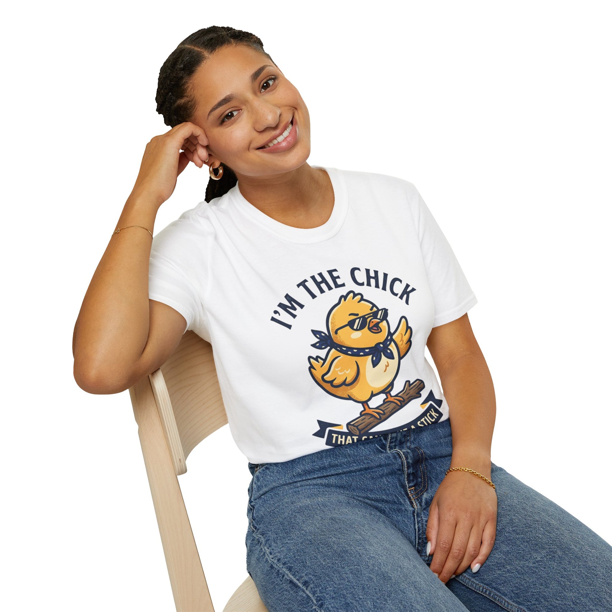 I’m the Chick That Can Take a Stick T-Shirt — Cute Tough Chick Graphic Tee Printify