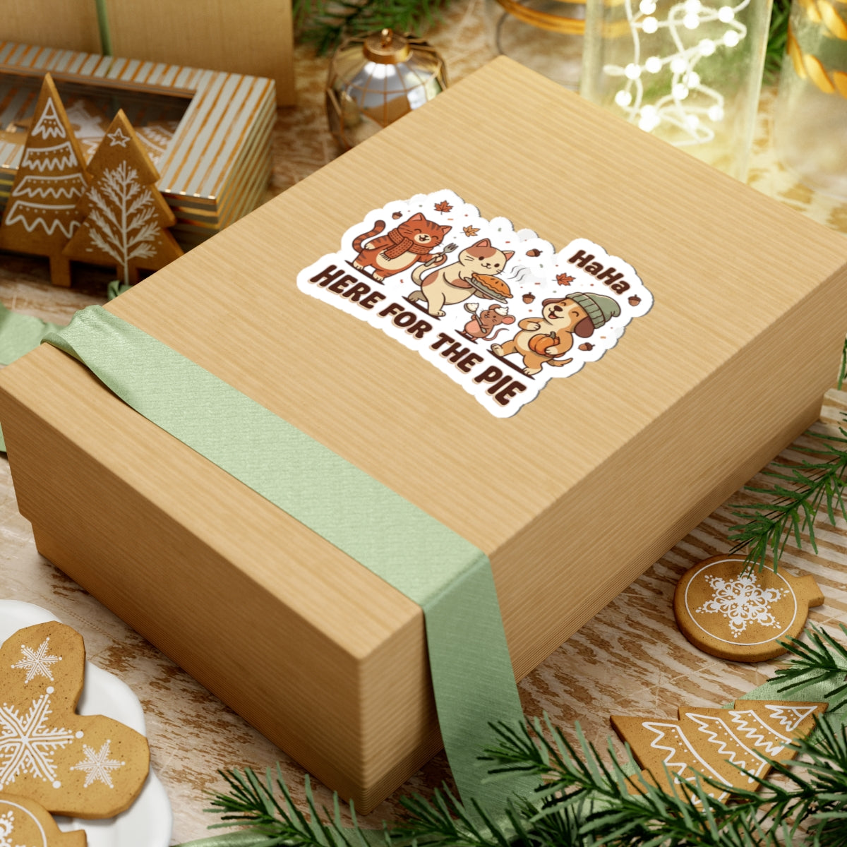 Here for the Pie Kiss-Cut Sticker | Thanksgiving, Fall Pie, Cute Cats