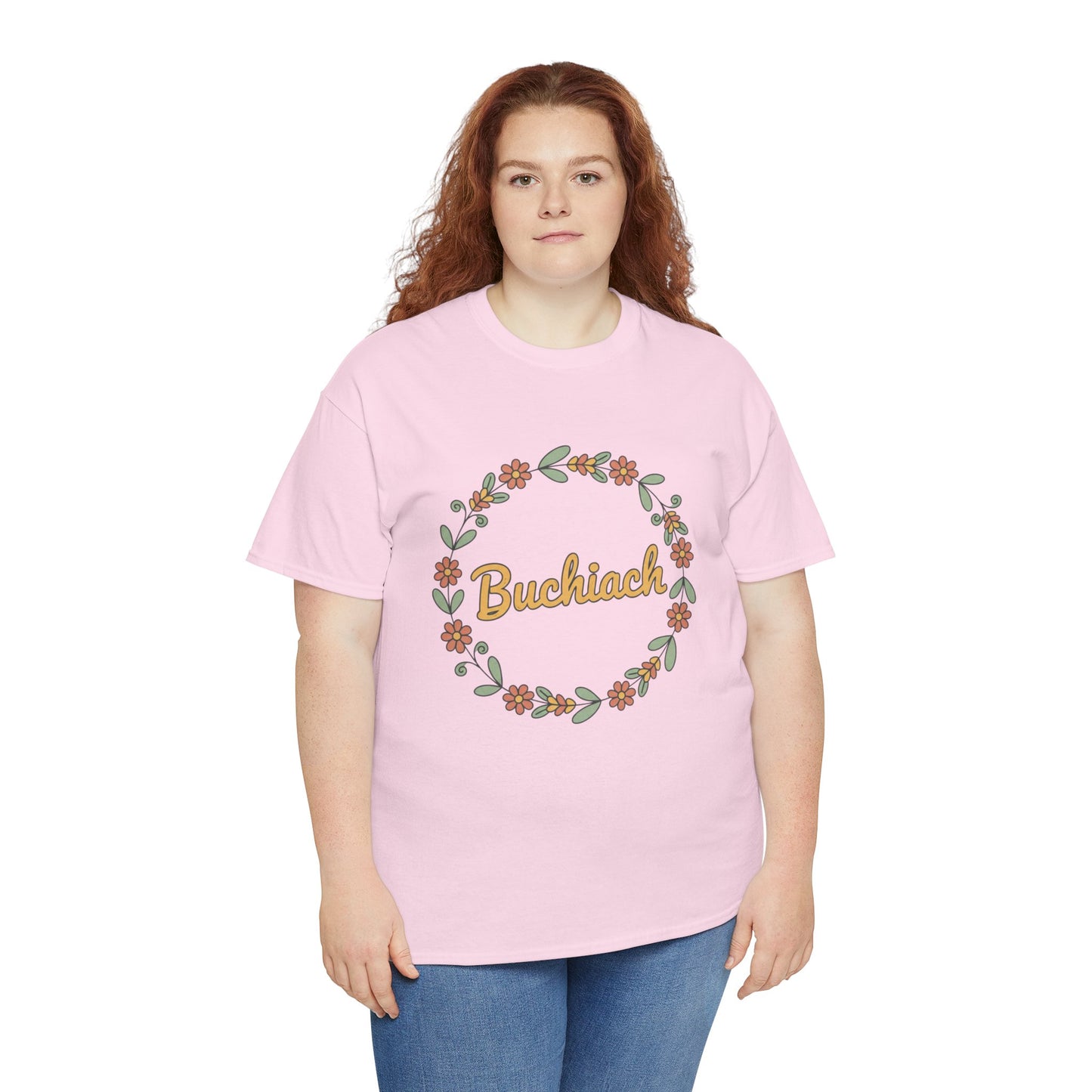 Buchiach Floral Wreath T-Shirt — Retro Script Garden Tee Printify