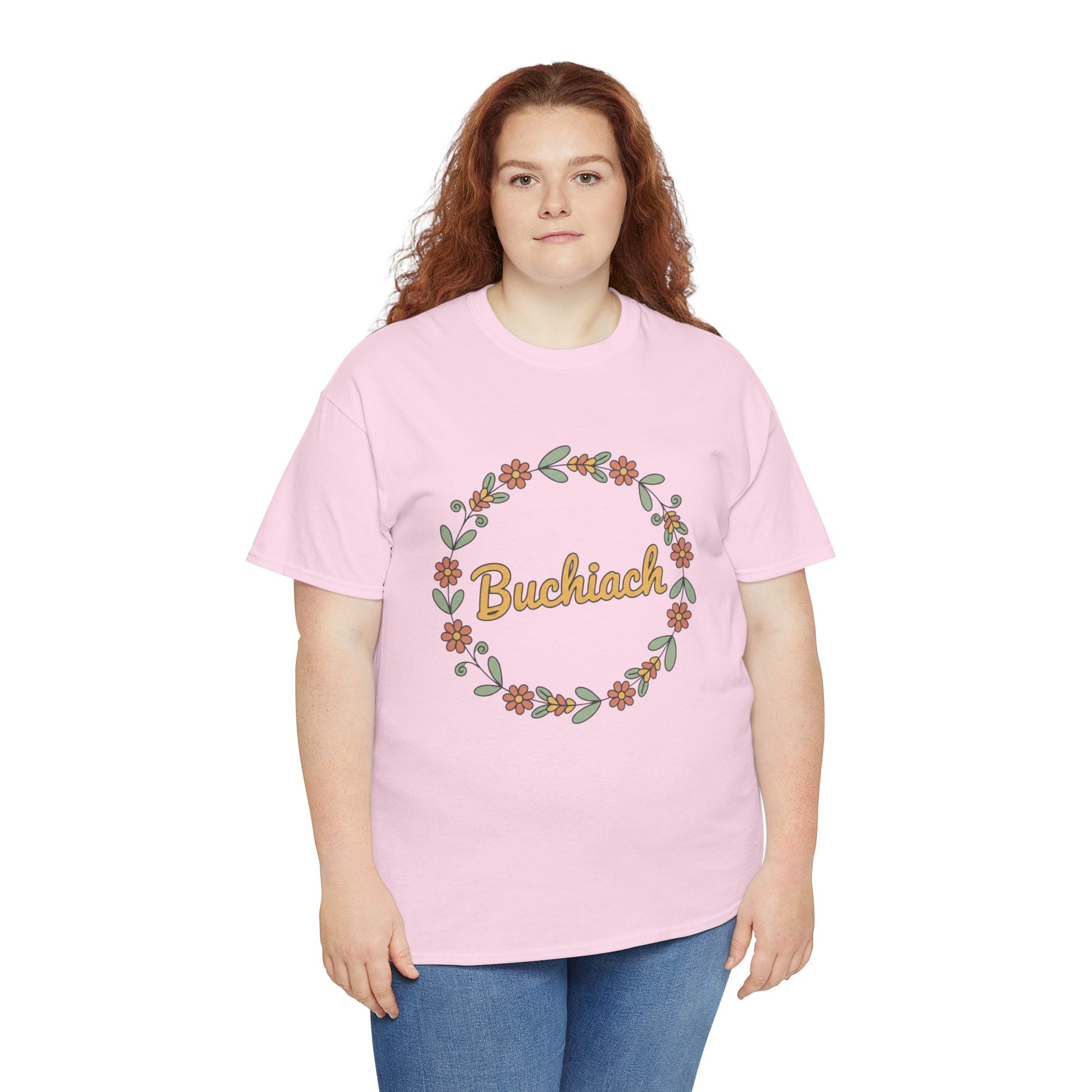 Buchiach Floral Wreath T-Shirt — Retro Script Garden Tee Printify