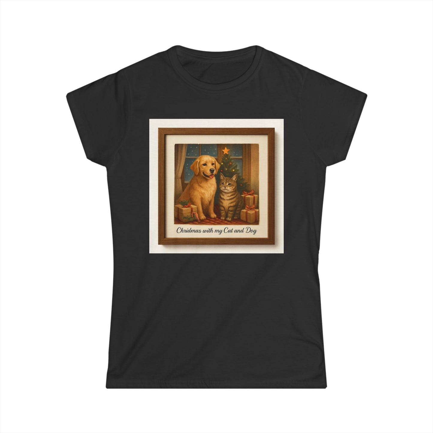 Christmas With My Cat and Dog Tee — Women's Holiday Dog & Cat T-Shirt