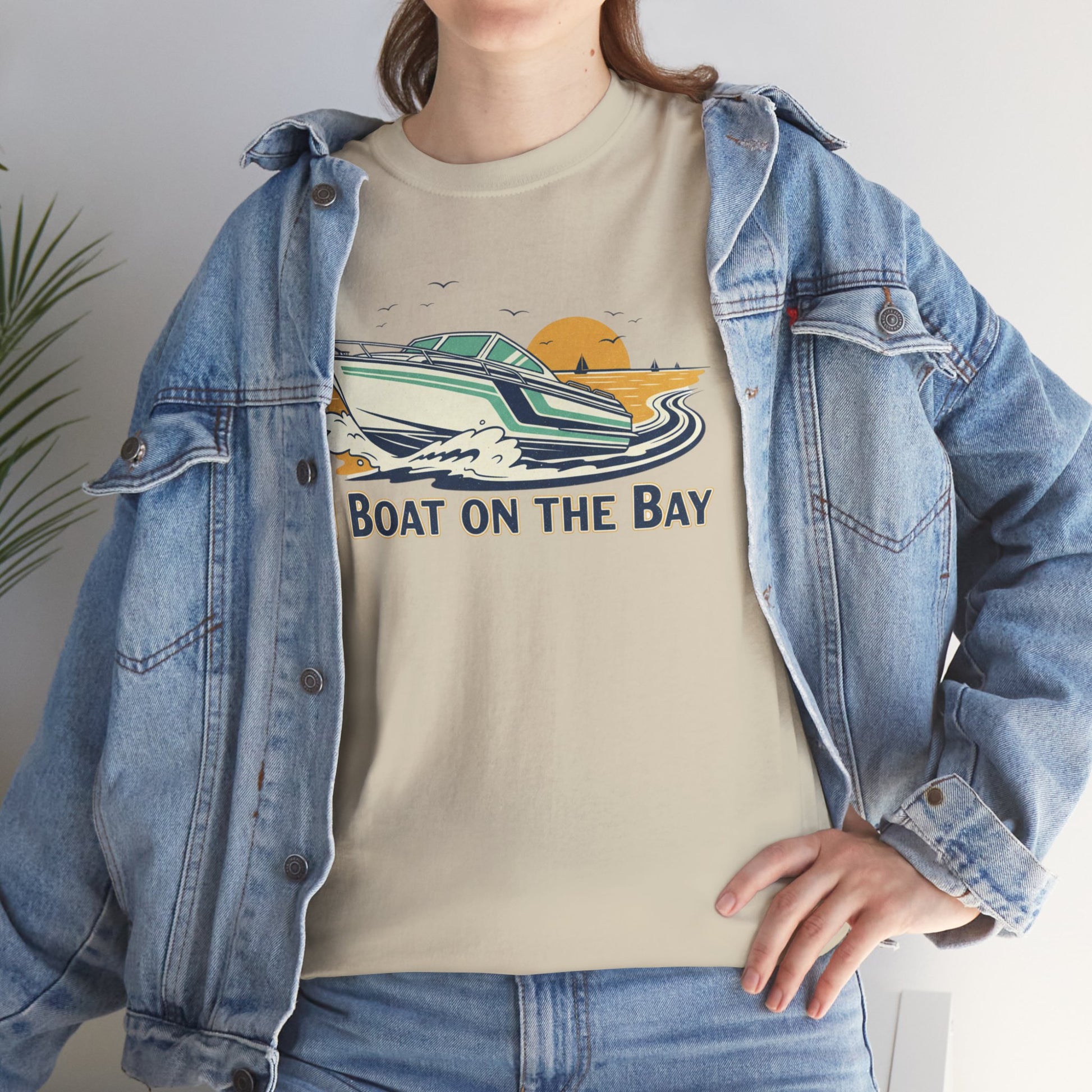 Boat on the Bay T-Shirt — Retro Motorboat Sunset Tee Printify