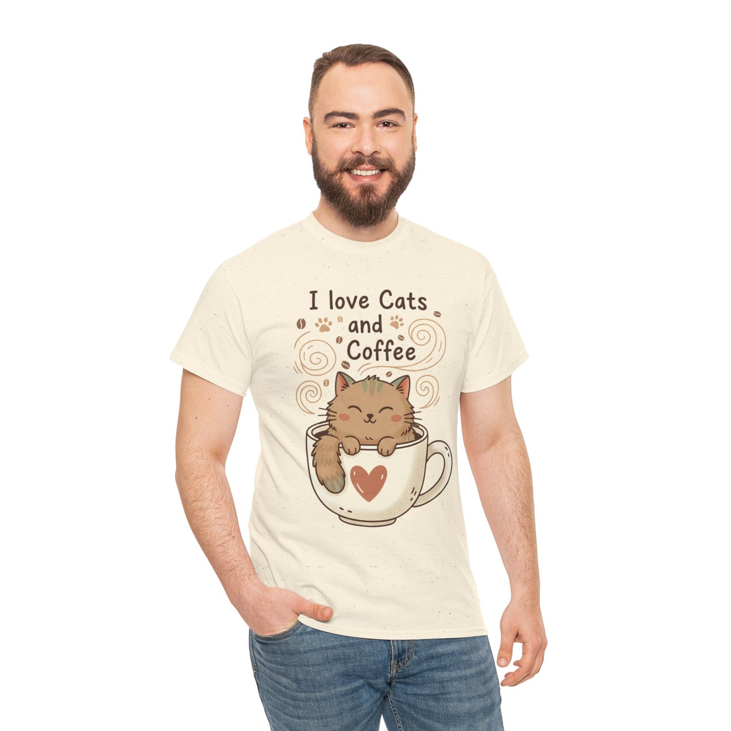 Cat and Coffee T‑Shirt — "I Love Cats and Coffee" Cute Cat in Mug Tee