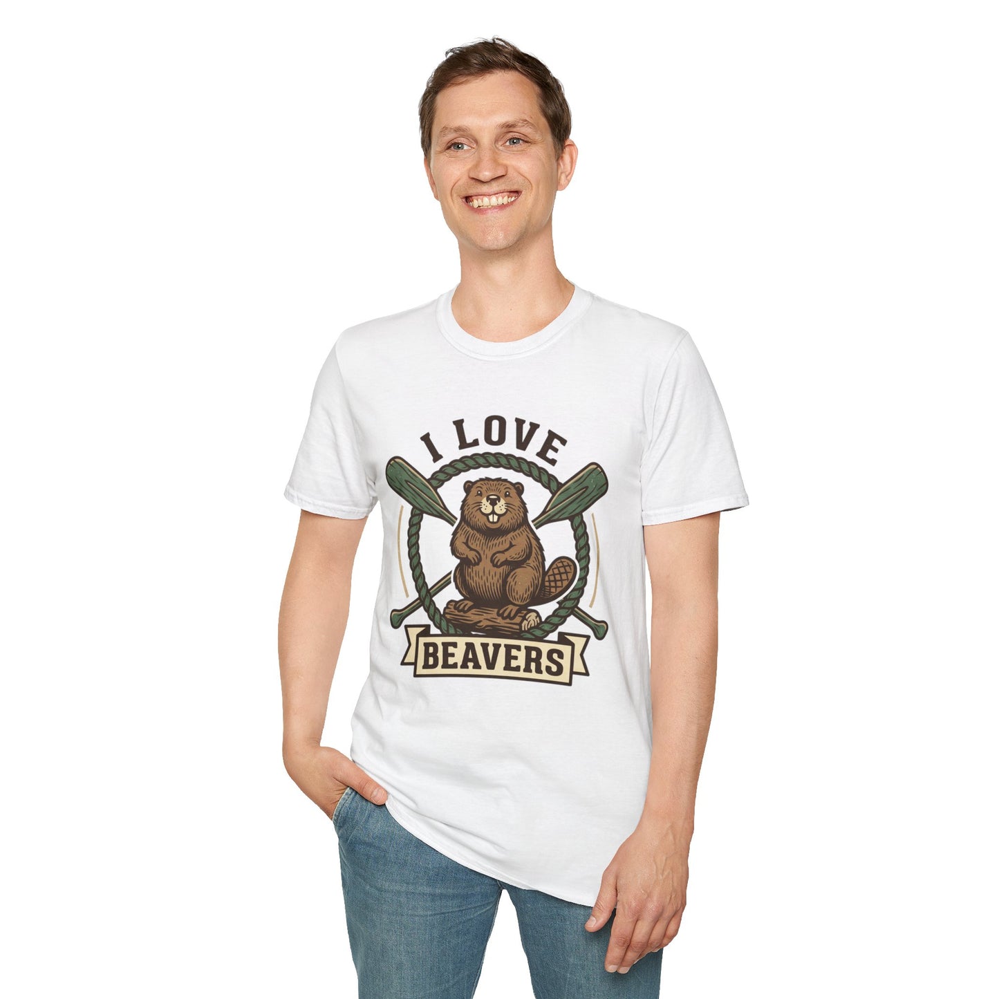 I Love Beavers T-Shirt — Cute Vintage Beaver Graphic Tee with Oars