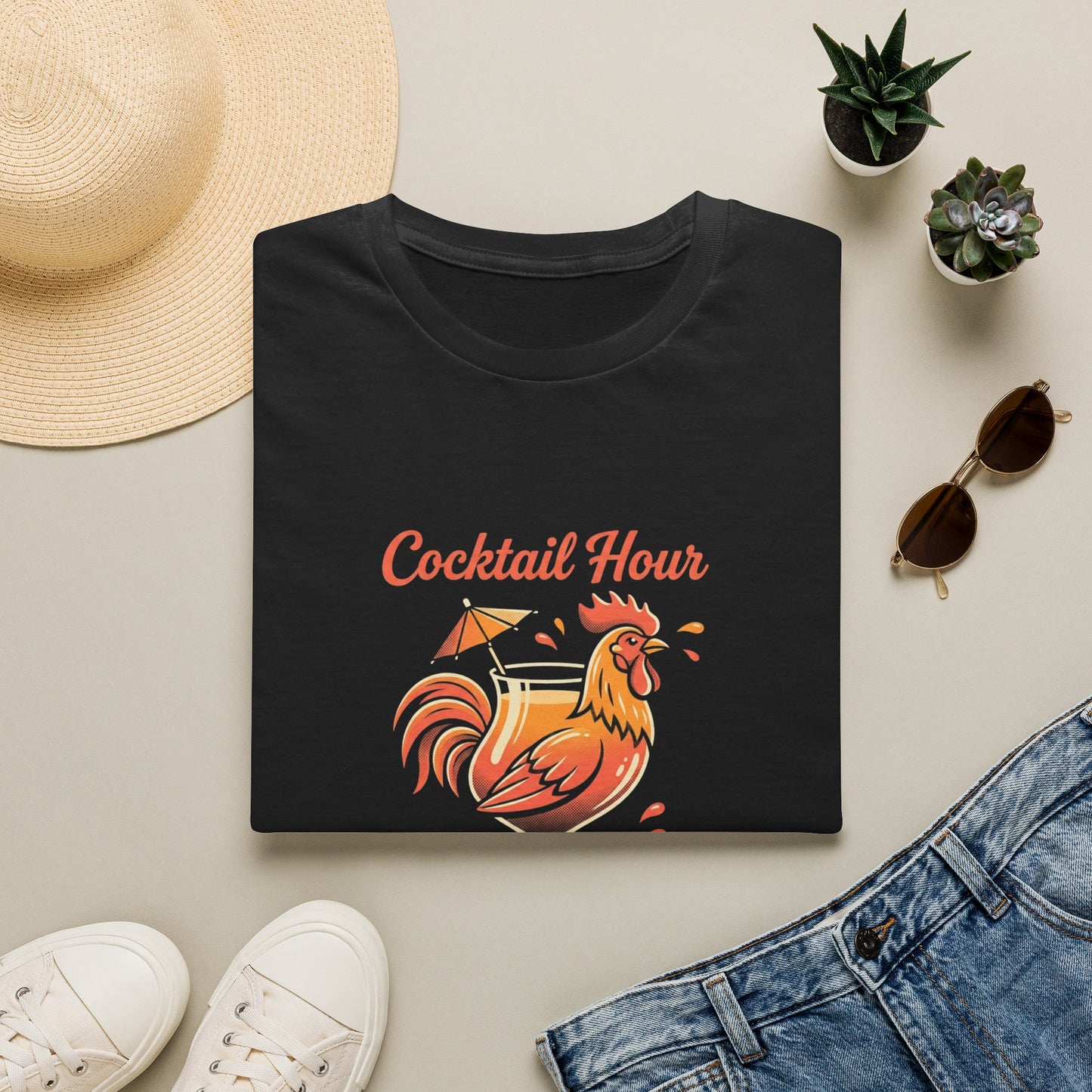 Cocktail Hour Rooster T-Shirt — Funny Bar & Happy Hour Graphic Tee