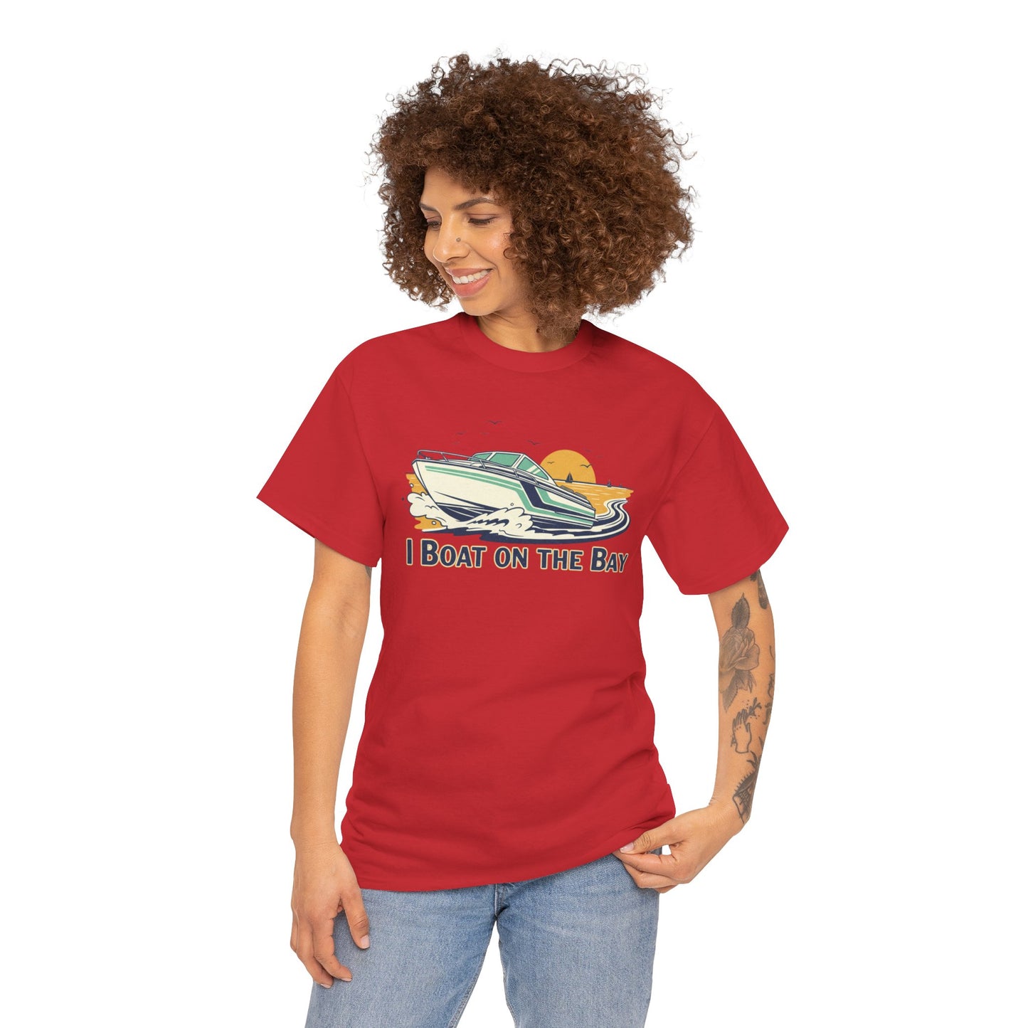 Boat on the Bay T-Shirt — Retro Motorboat Sunset Tee Printify