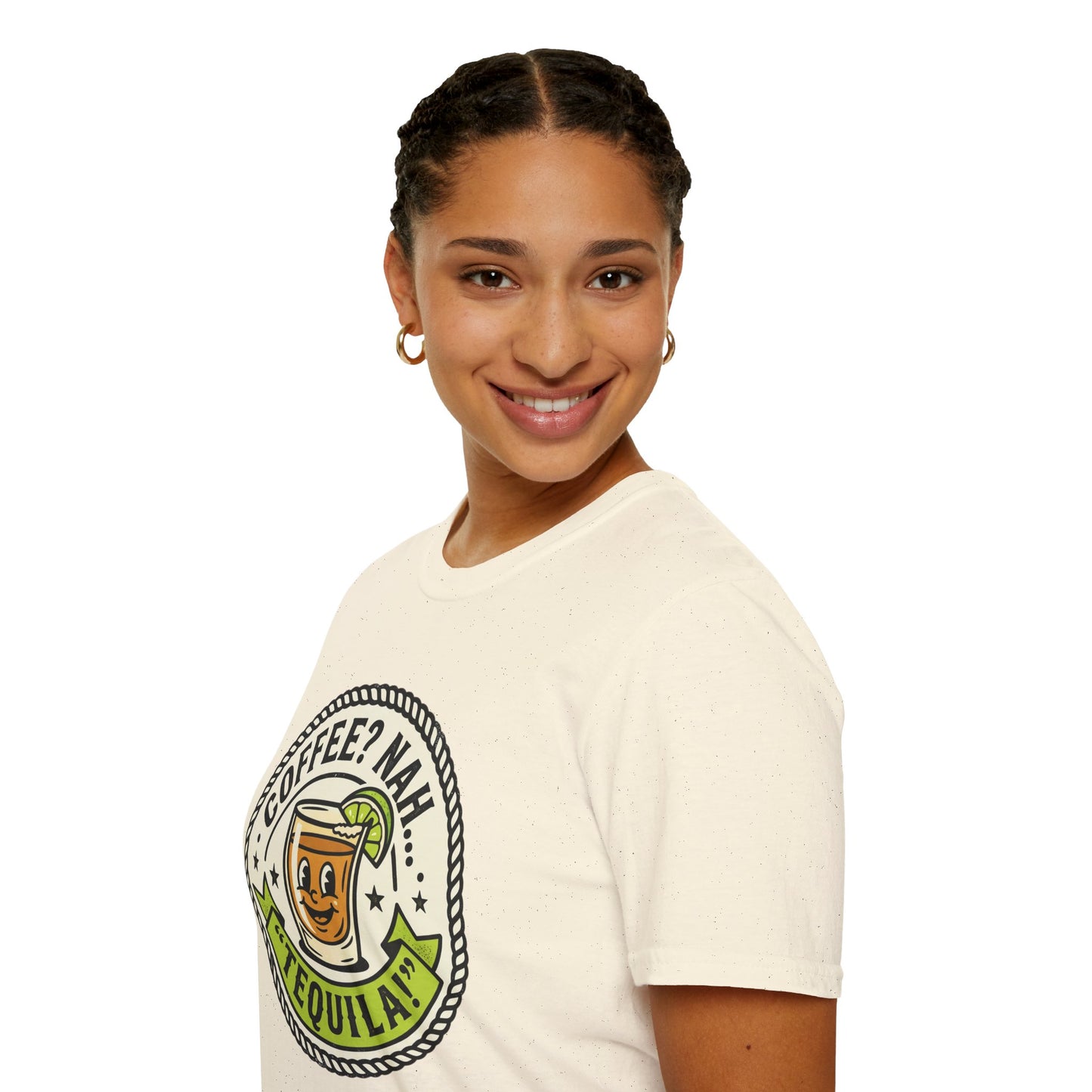 Coffee? Nah, Tequila! T-Shirt – Funny Shot Glass Graphic Tee for Party Lovers