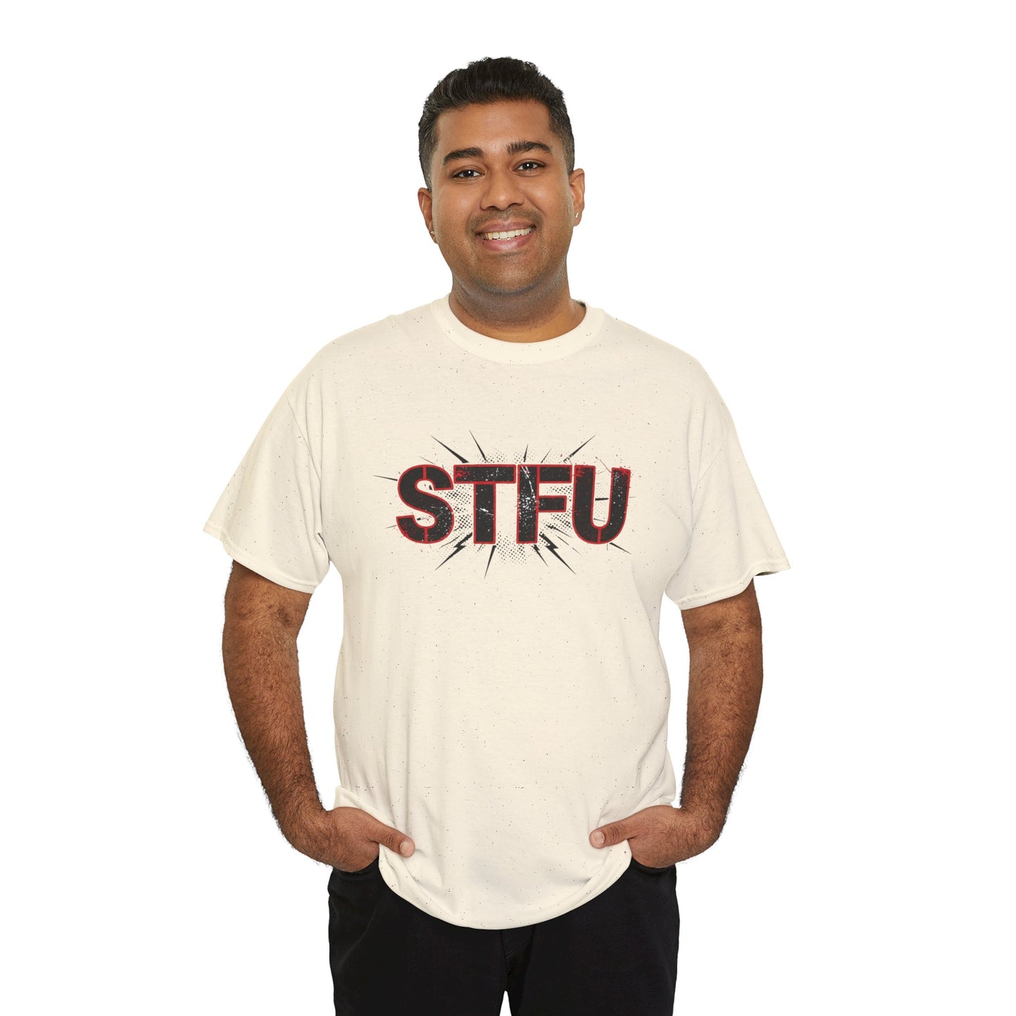 STFU Graphic Tee — Bold Distressed Text Shirt for Statement Style Printify
