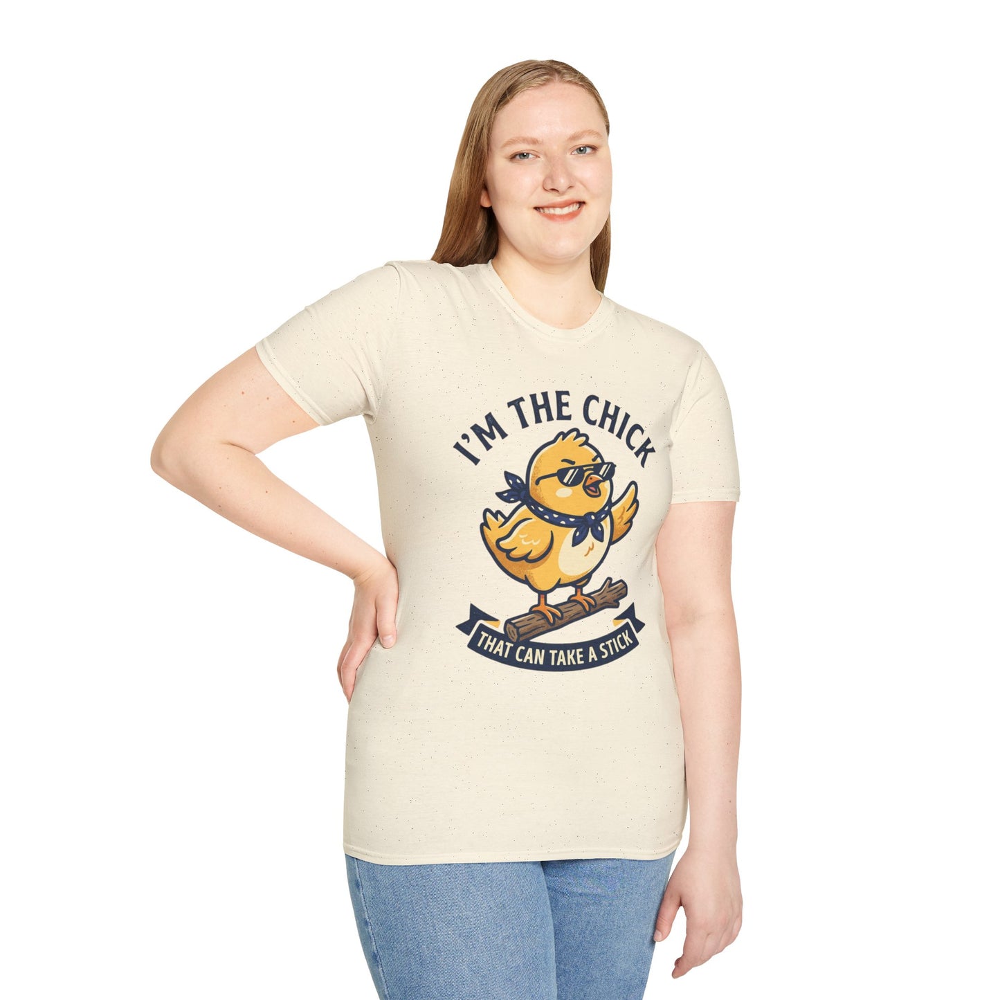 I’m the Chick That Can Take a Stick T-Shirt — Cute Tough Chick Graphic Tee Printify