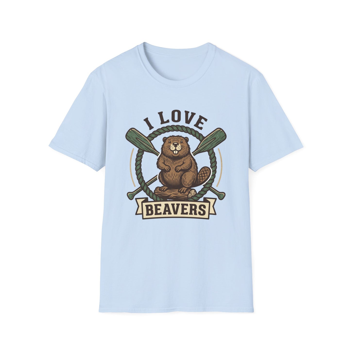 I Love Beavers T-Shirt — Cute Vintage Beaver Graphic Tee with Oars