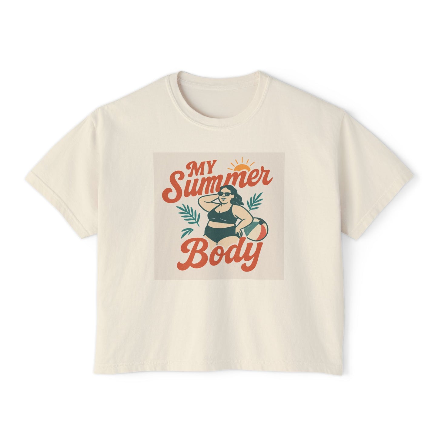 My Summer Body Boxy Tee — Retro Beach Graphic Women’s T‑Shirt