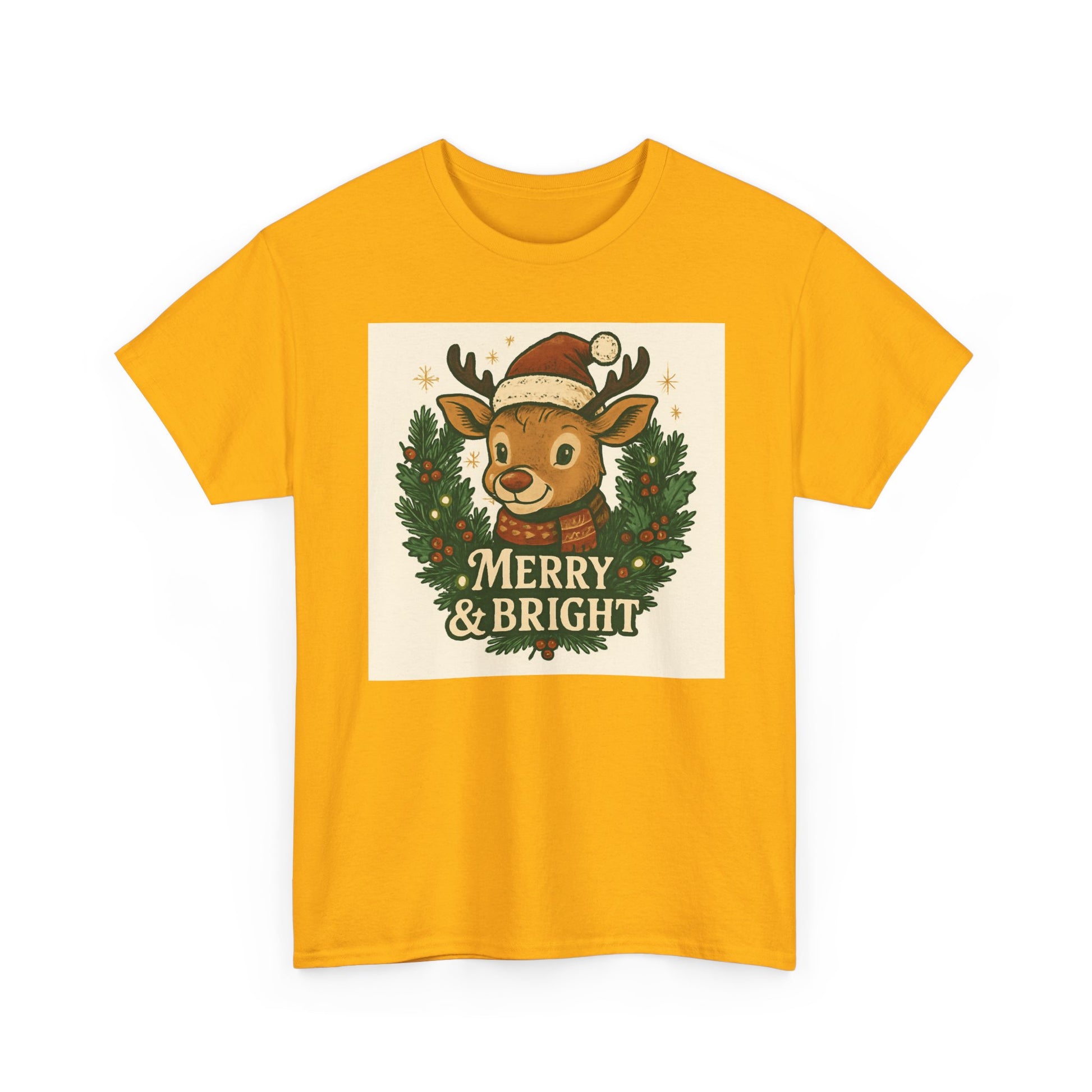 Merry & Bright Reindeer Christmas T-Shirt Printify