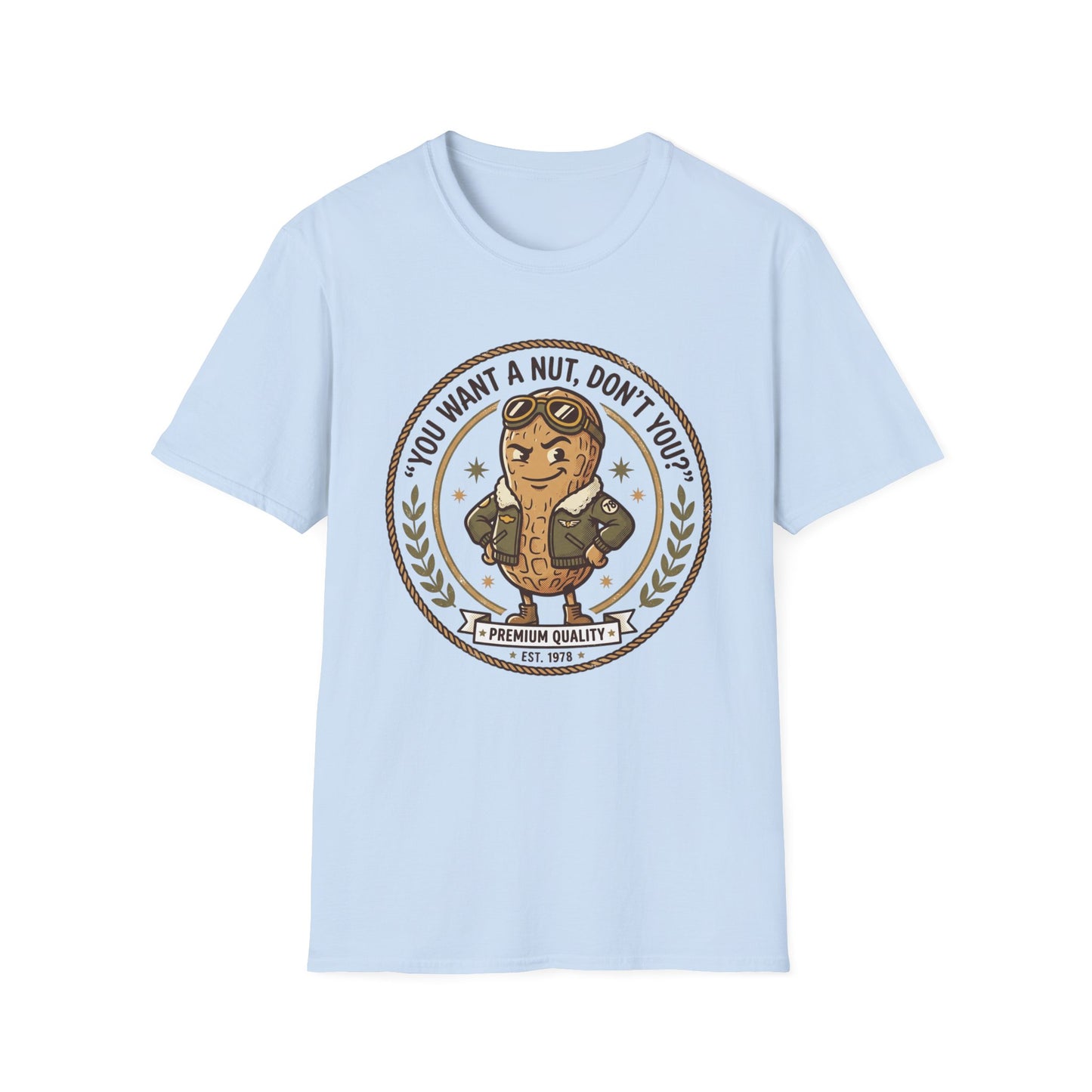 Vintage Mascot Peanut T-Shirt — "You Want a Nut, Don't You?" Retro Graphic Tee Printify