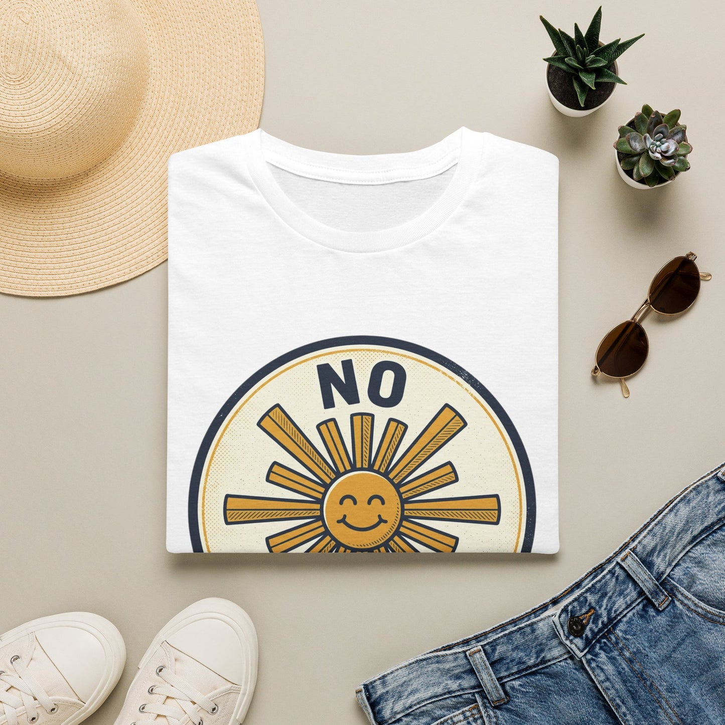 No Negative Energy T-Shirt — Retro Smiling Sun Positive Vibes Tee