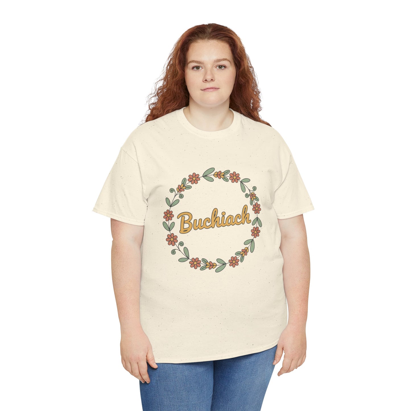 Buchiach Floral Wreath T-Shirt — Retro Script Garden Tee Printify