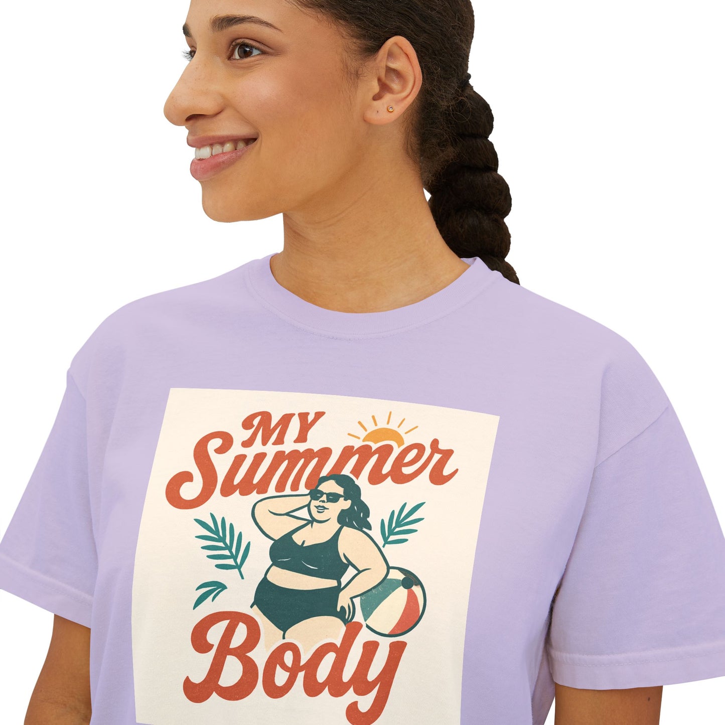 My Summer Body Boxy Tee — Retro Beach Graphic Women’s T‑Shirt