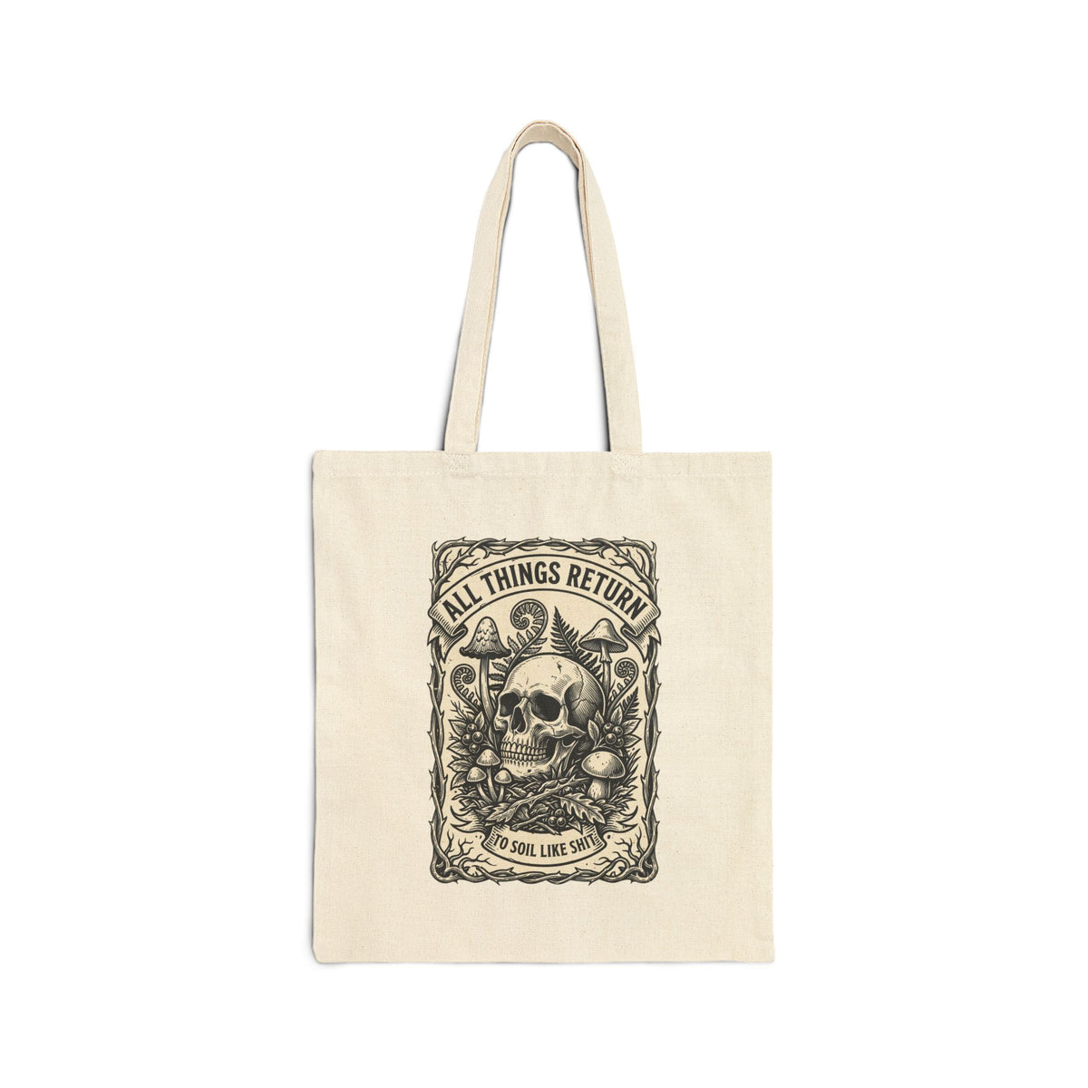 Gothic Botanical Skull Illustration Tote | Dark Floral, Vintage Frame