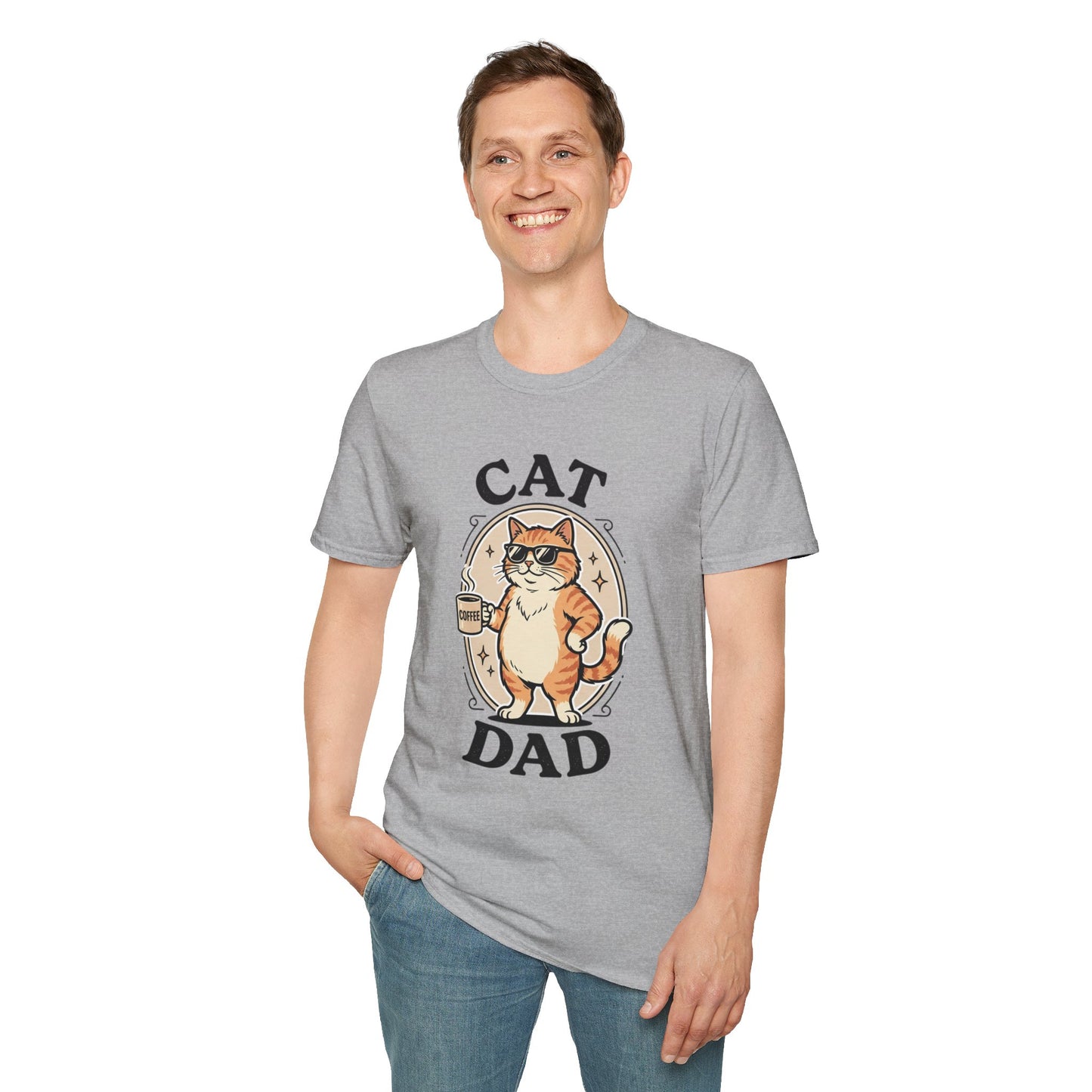 Cat Dad T‑Shirt — Cool Cat with Coffee Graphic Tee