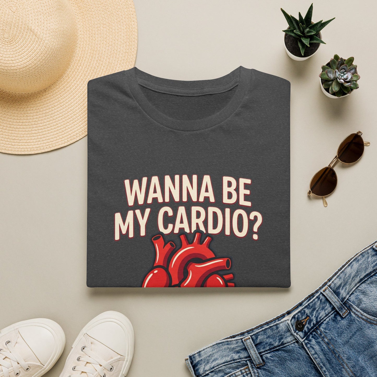 Wanna Be My Cardio? T-Shirt — Cute Anatomical Heart Graphic Tee
