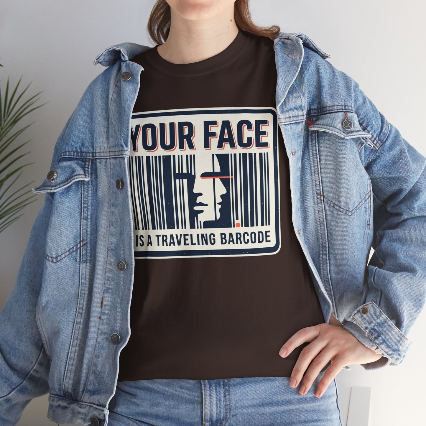 "Your Face Is a Traveling Barcode" Graphic Tee