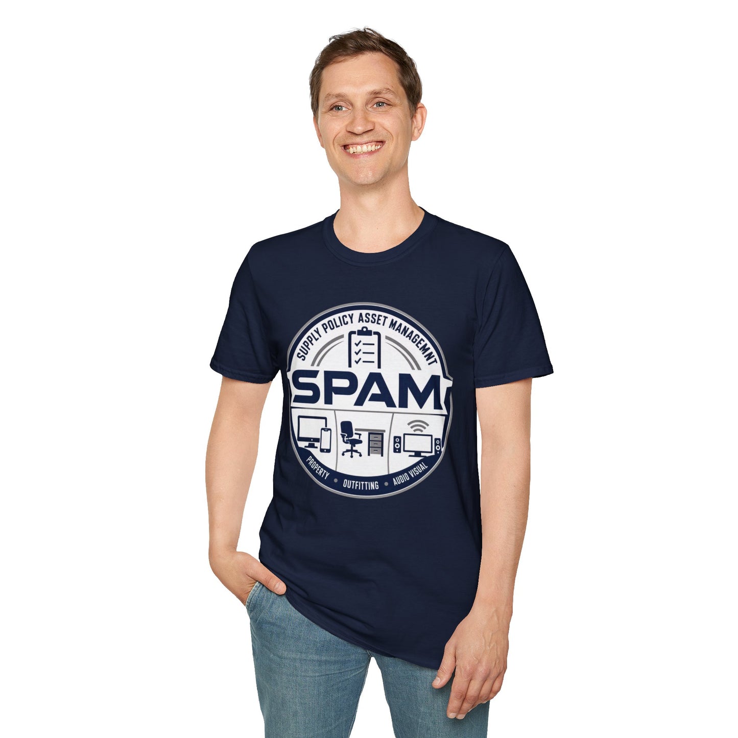SPAM Supply Policy Asset Management T-Shirt — Logistics/ IT / Admin Graphic Tee