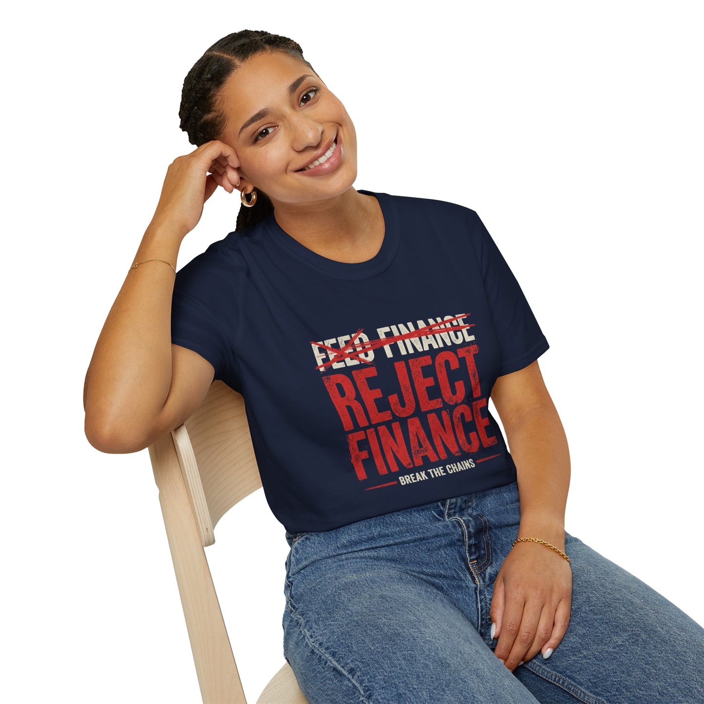 Reject Finance T-Shirt — Bold Red Protest Graphic Tee