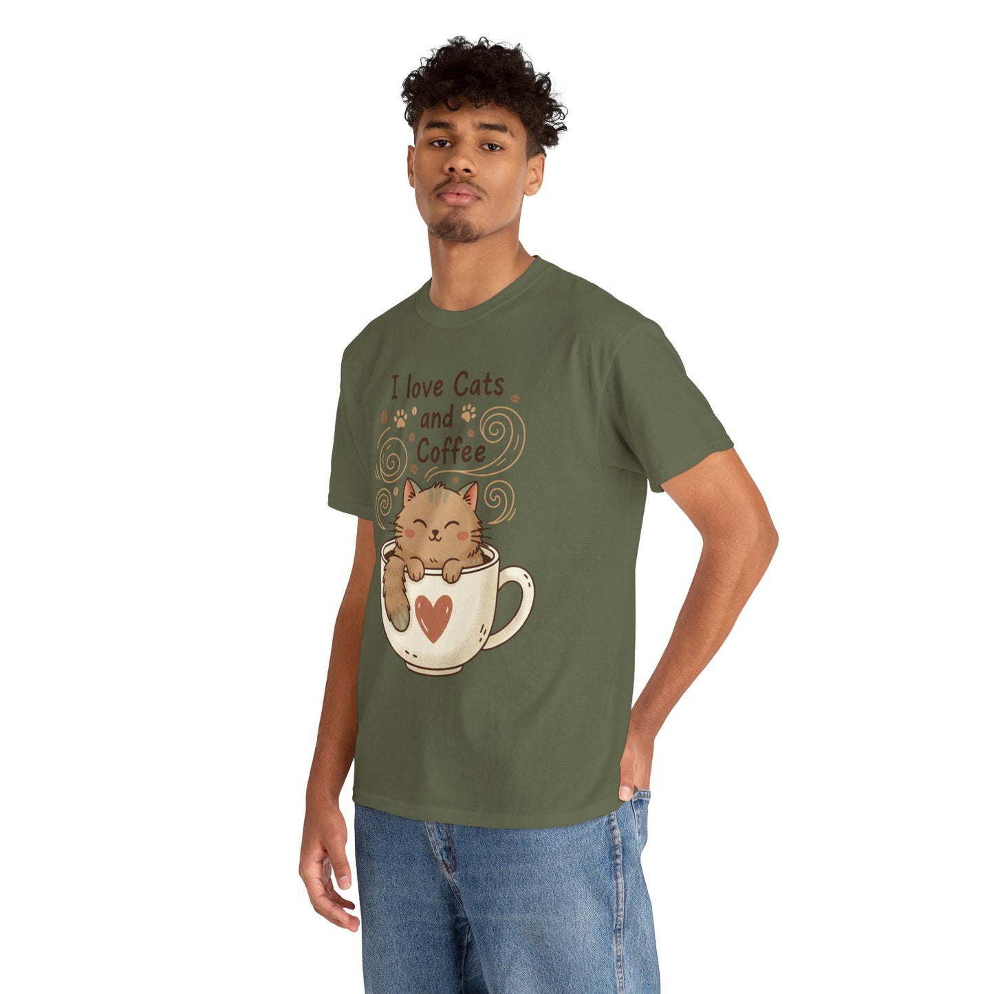 Cat and Coffee T‑Shirt — "I Love Cats and Coffee" Cute Cat in Mug Tee