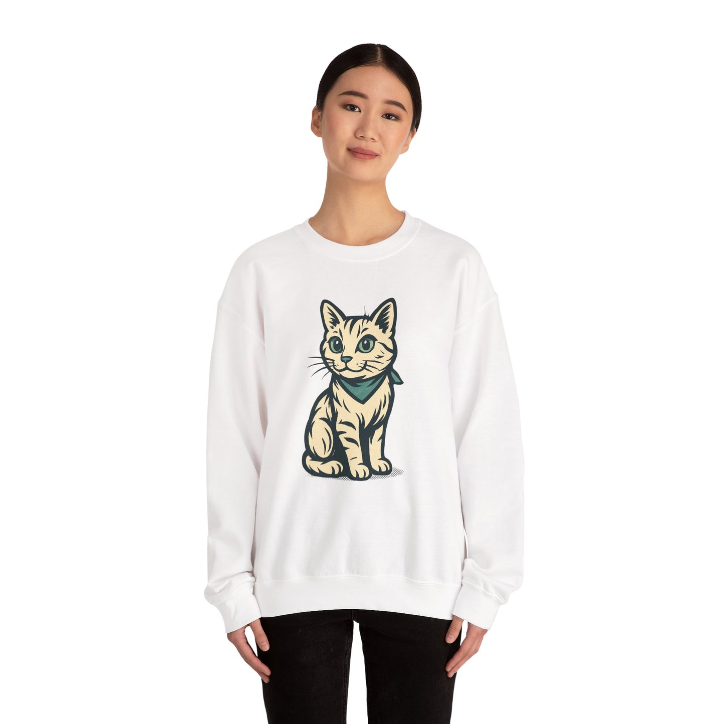 Cute Kitten Pullover Sweatshirt — Vintage Cat Illustration Crewneck