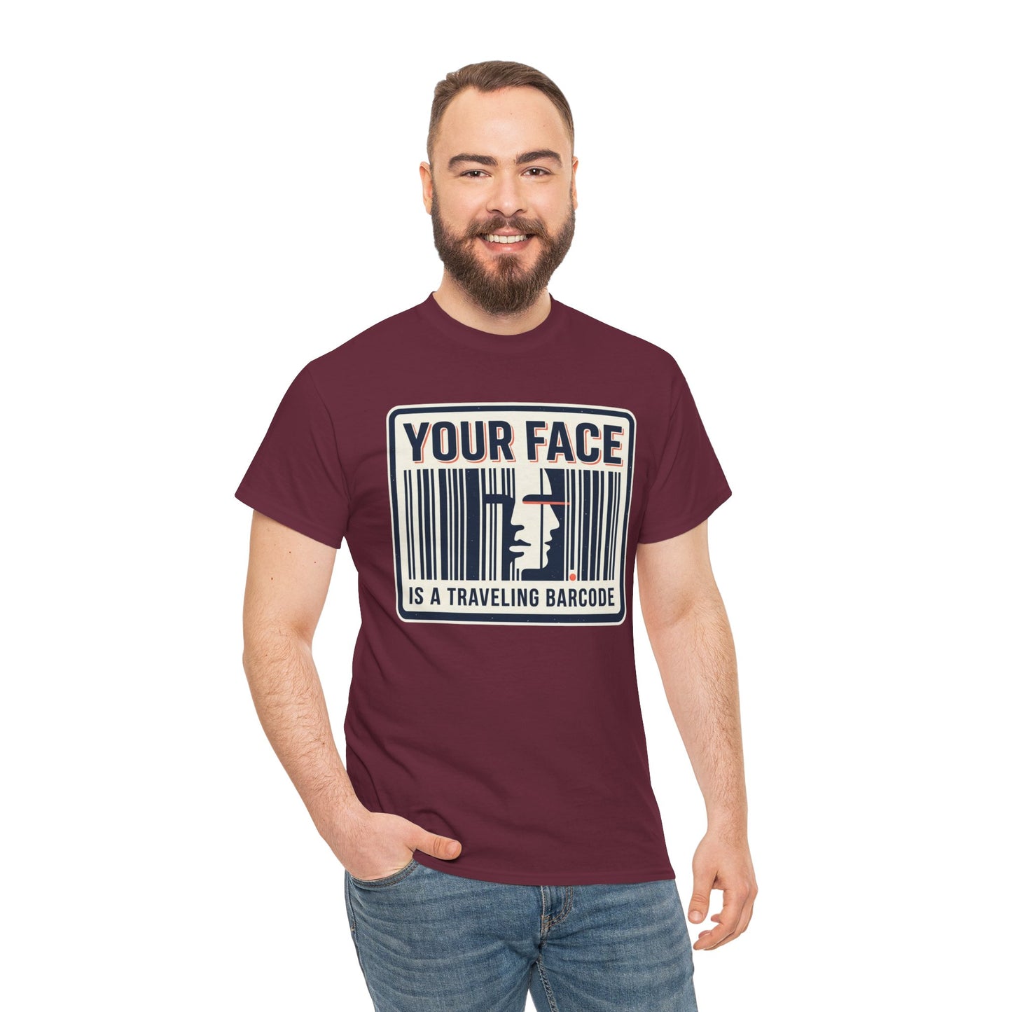 "Your Face Is a Traveling Barcode" Graphic Tee