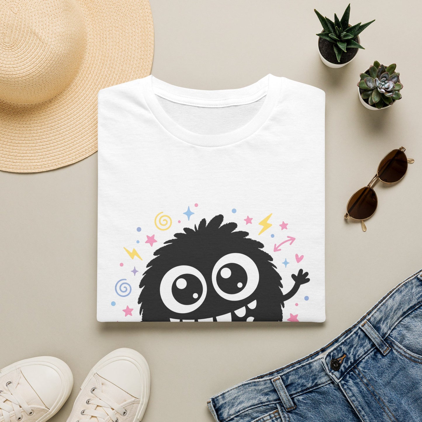 Cute Fuzzy Monster T-Shirt — Playful Cartoon Graphic Tee for Kids & Adults