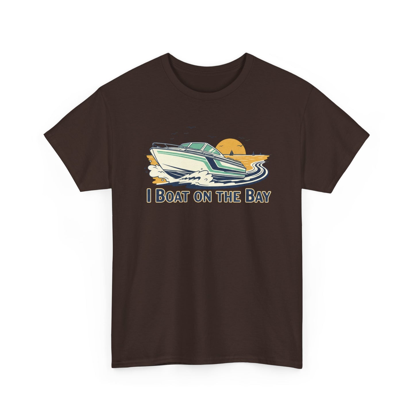 Boat on the Bay T-Shirt — Retro Motorboat Sunset Tee Printify