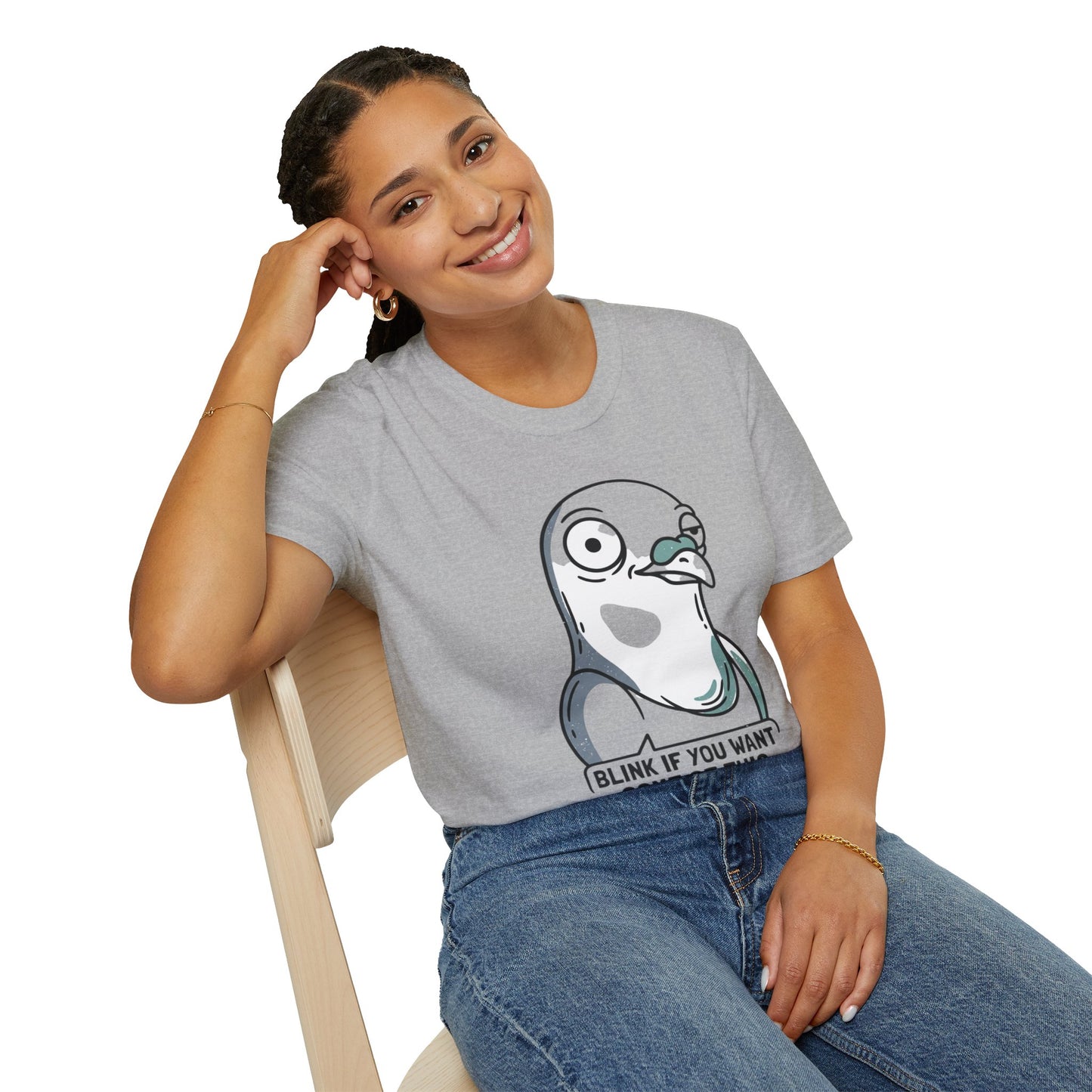 Pigeon Meme T‑Shirt — “Blink If You Want Some Of This” Funny Graphic Tee